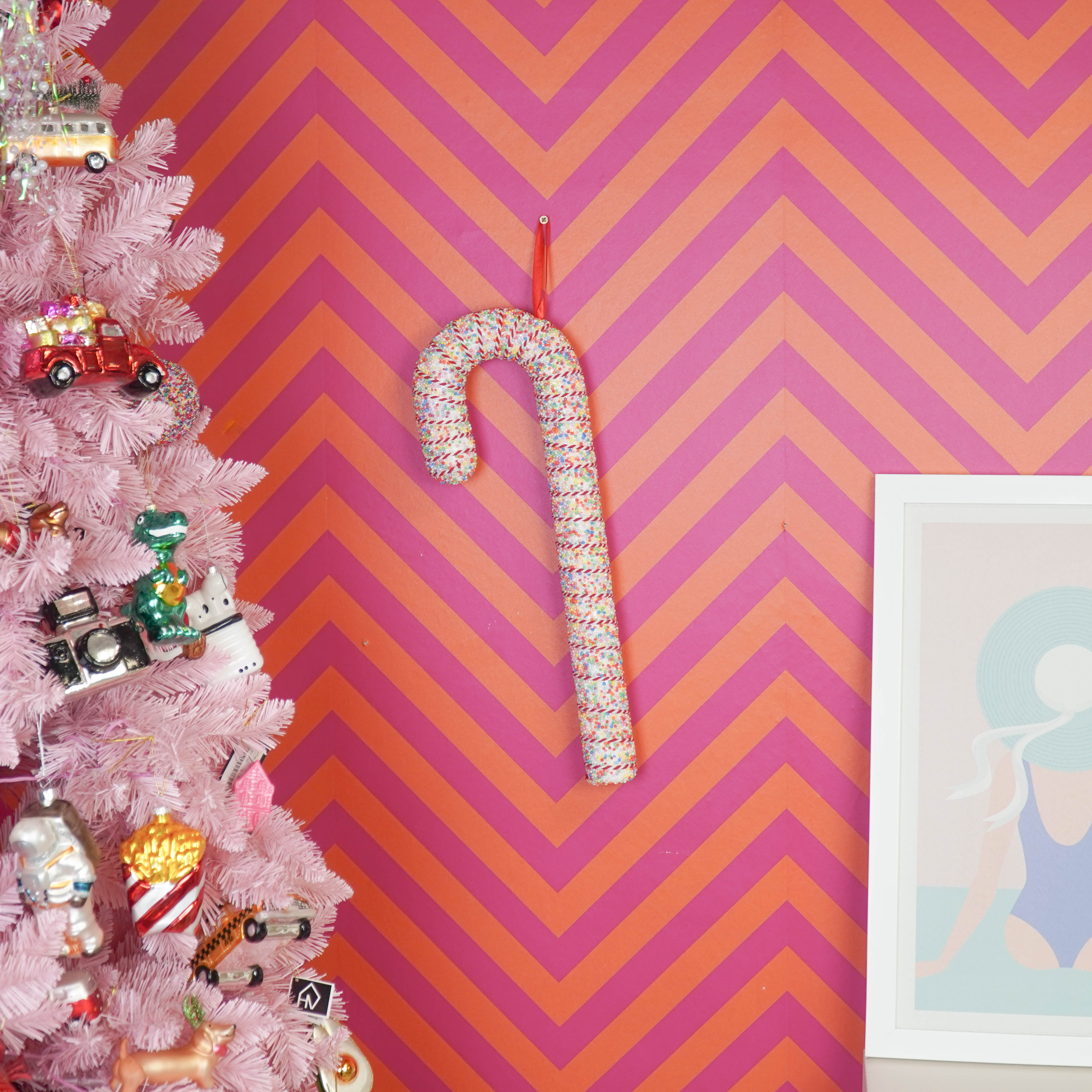 Kerstversiering - Zuurstok - Wit/ Discobal Dip -  Foam -  52 cm