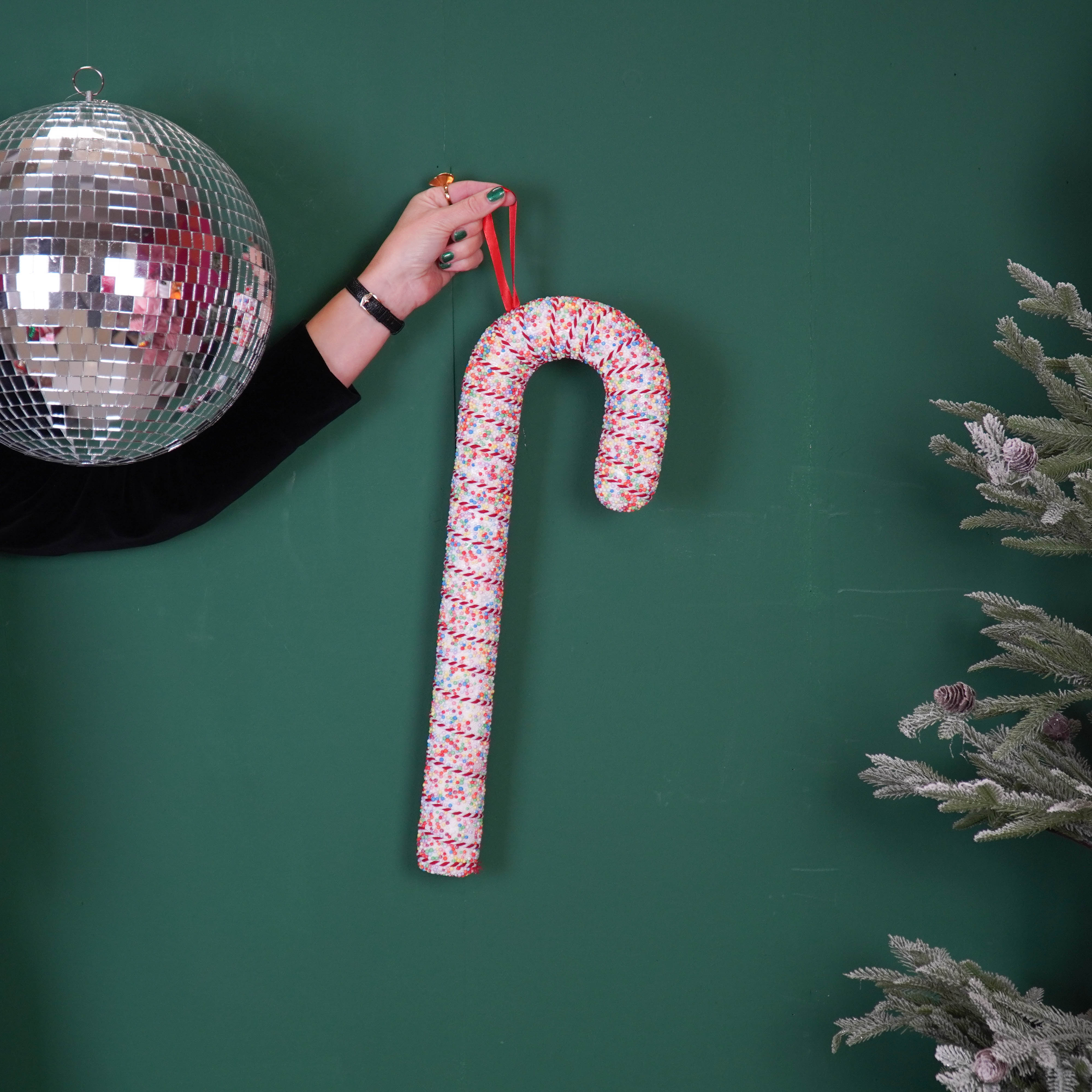 Kerstversiering - Zuurstok - Wit/ Discobal Dip -  Foam -  52 cm