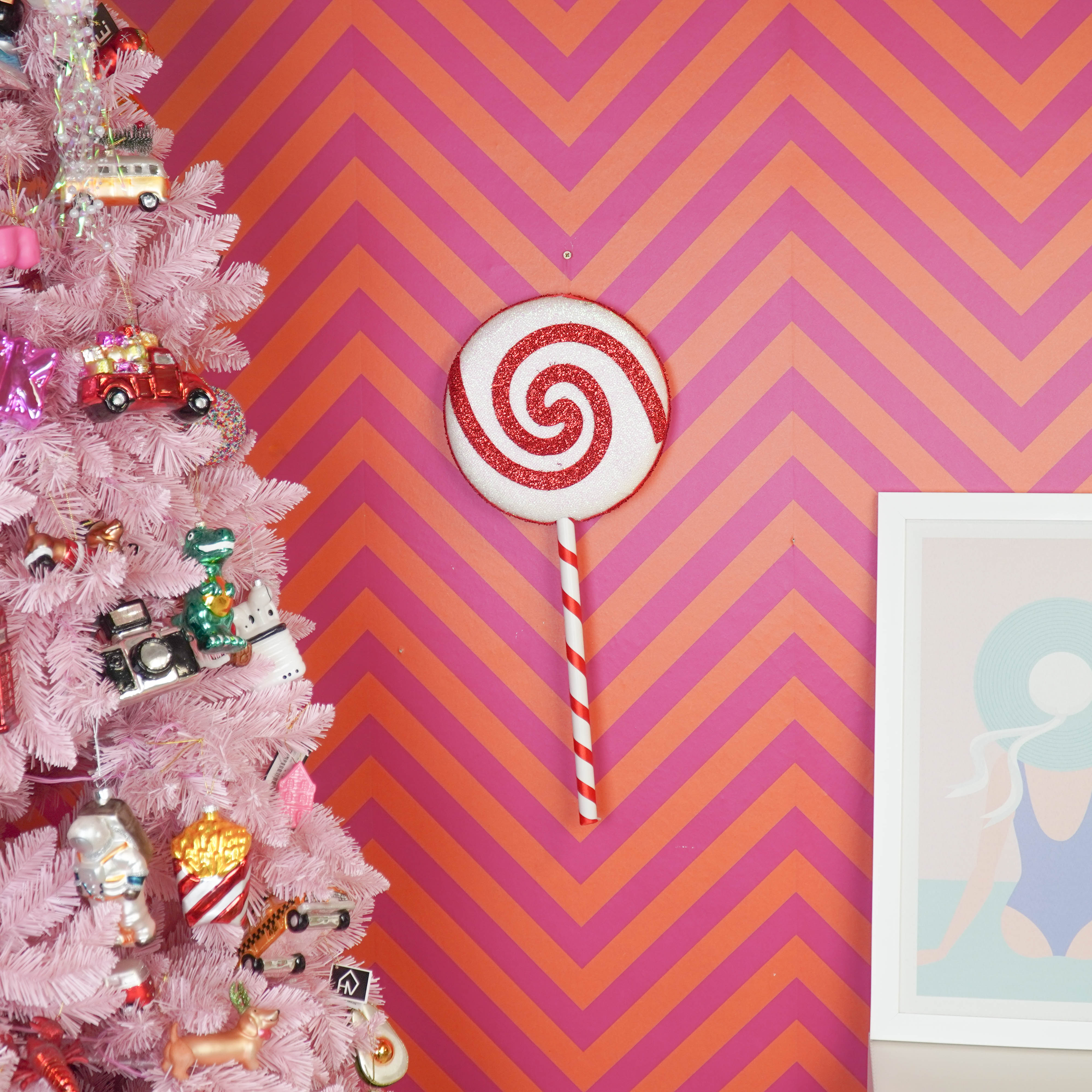 Kerstversiering - Lolly - Wit/ Rood -  Foam -  25x63cm