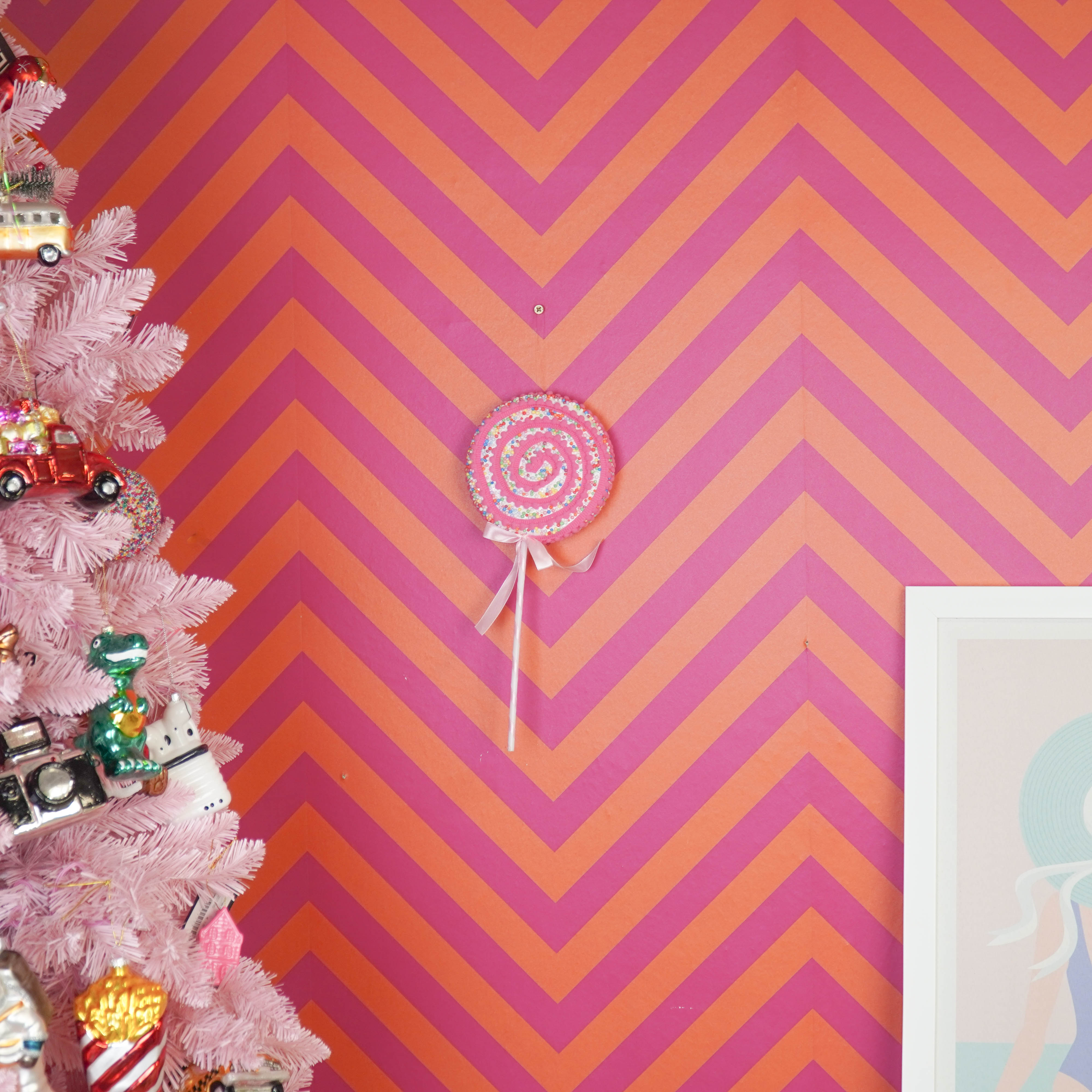 Kerstversiering - Lolly - Roze/ Geel -  Foam -  15x35cm