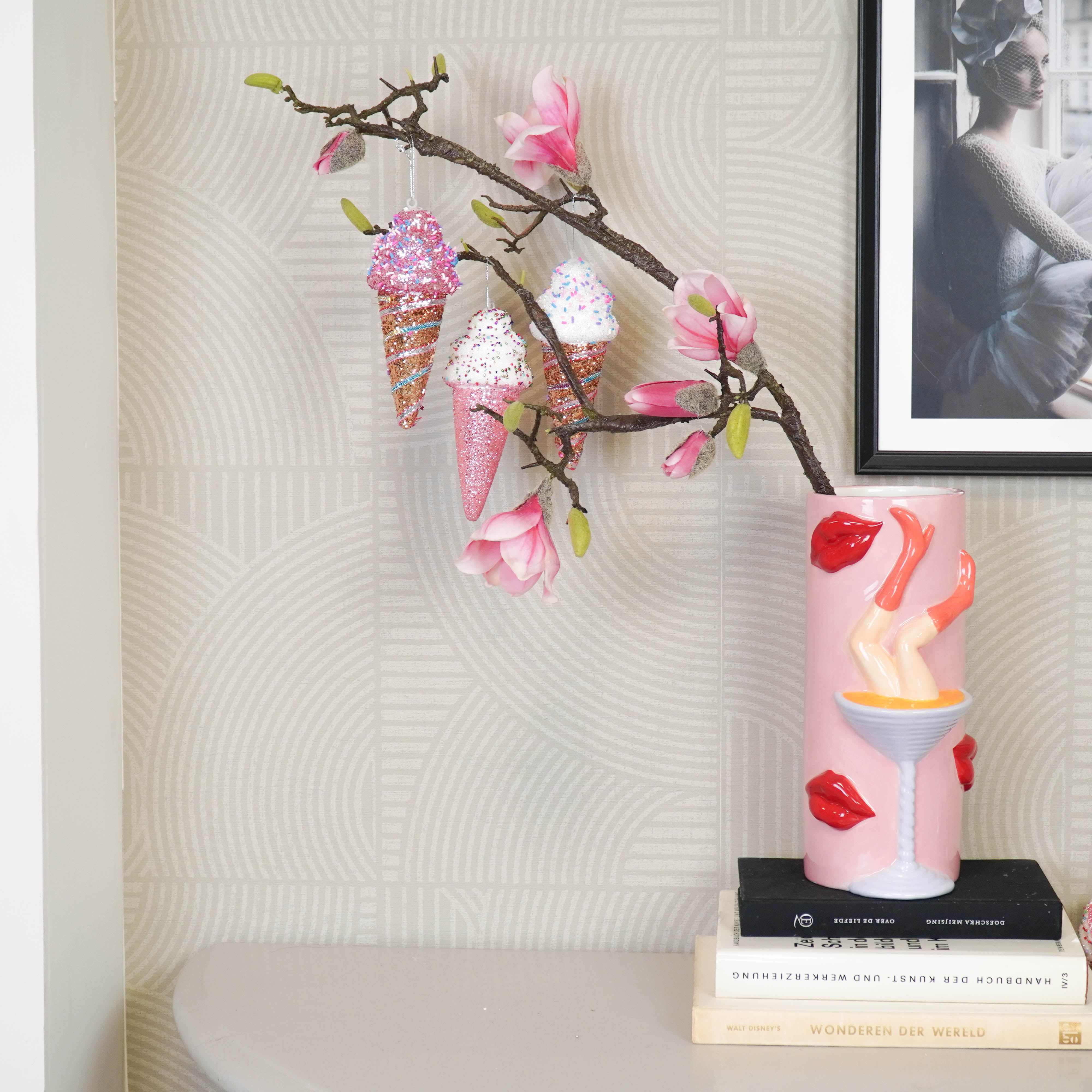 Kersthangers -  Ijsjes met Discobal Dip -  Set van 3 -  Roze -  8x7x15cm