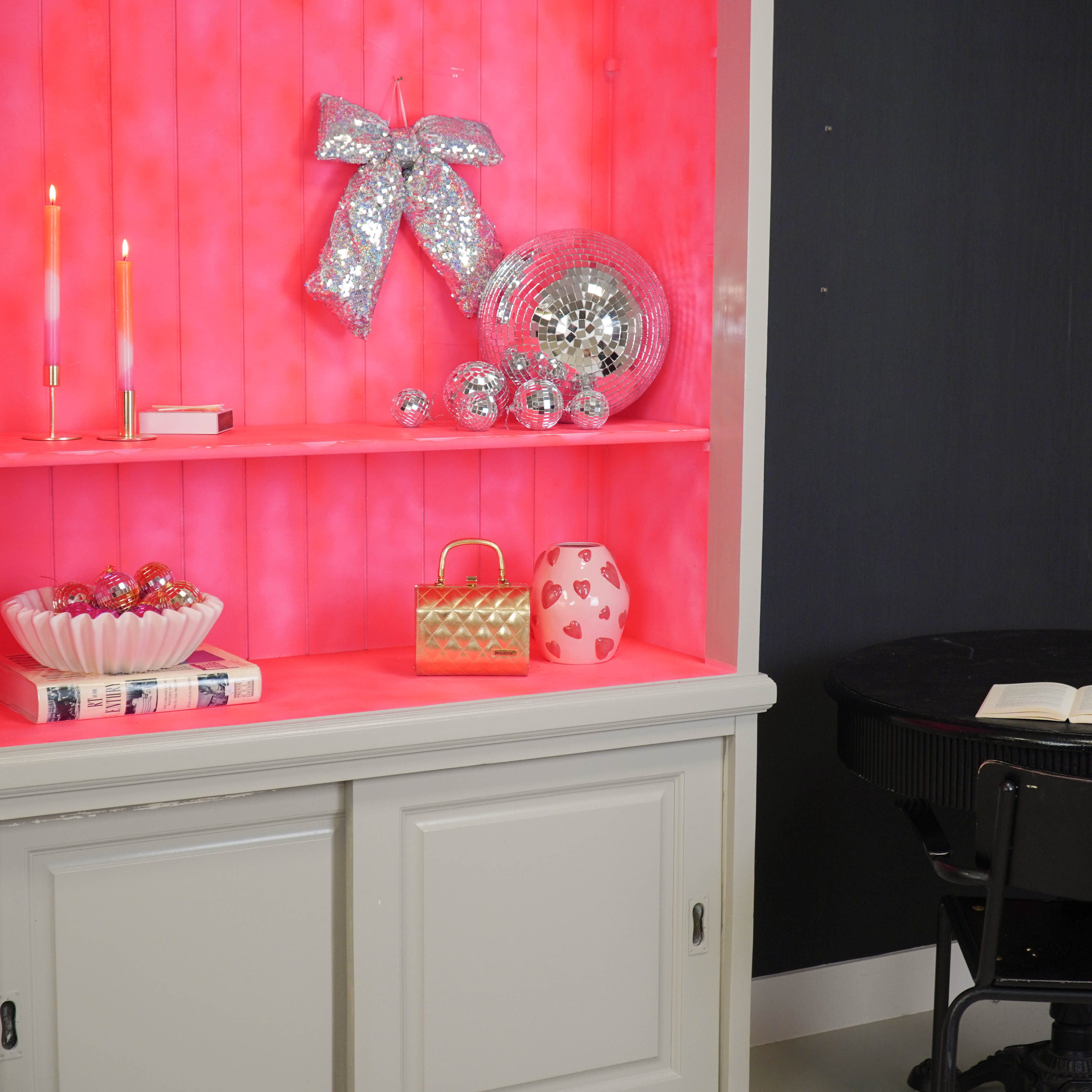 Kerst Decoratie - Strik - Zilver - Pailletten Stof - 32x40cm