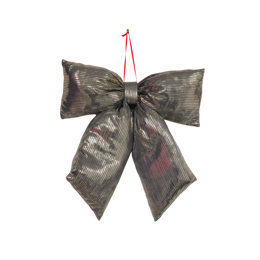 Kerst Decoratie - Strik - Zwart/Goud - Stof - 32x40cm