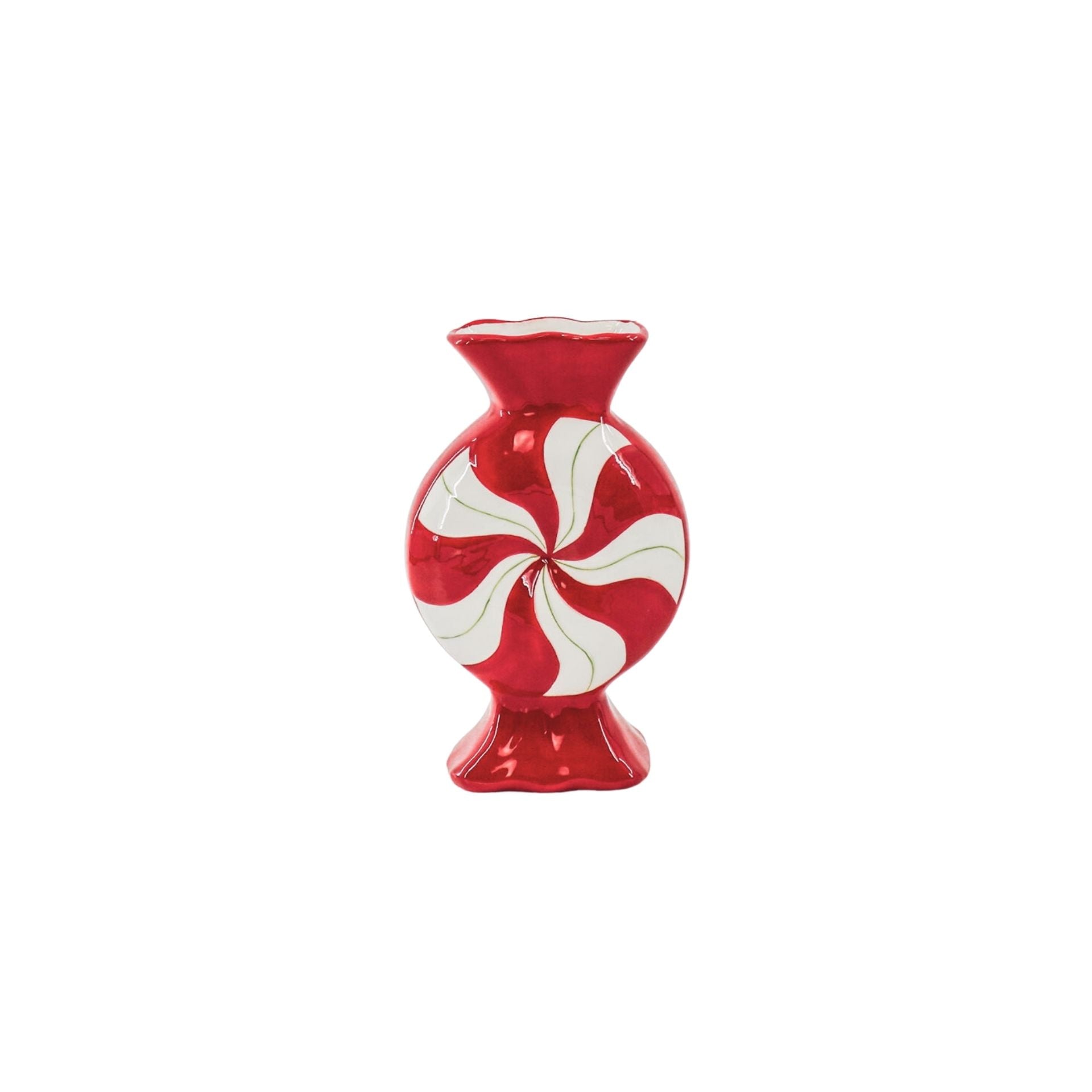 Bloemenvaas- Toffee snoepje- Keramiek- Rood/Wit- 12x6,5x20cm