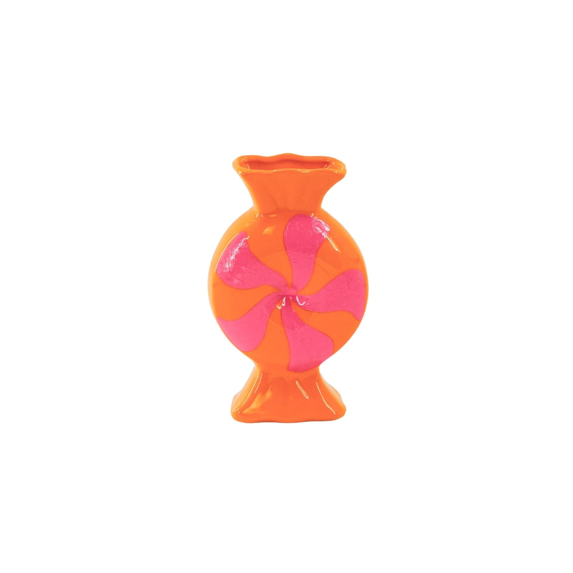 Bloemenvaas- Toffee snoepje- Keramiek- Roze/Oranje- 12x6,5x20cm
