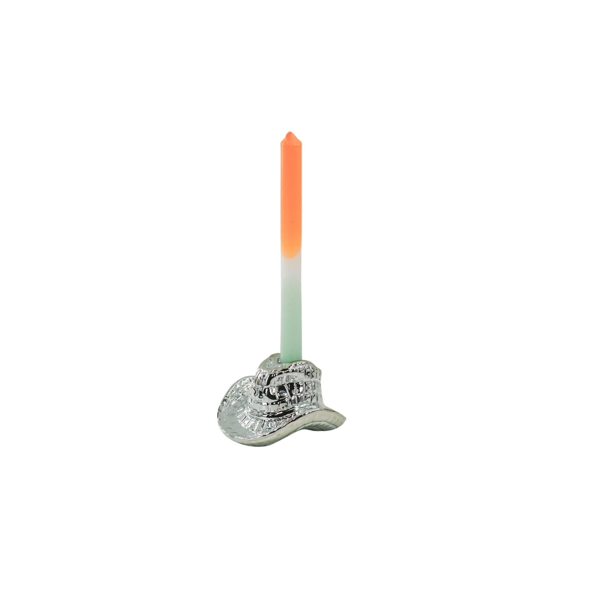 Kandelaar- Cowboyhoed Kaarshouder-Keramiek- Zilver- 13,5x11x7 cm