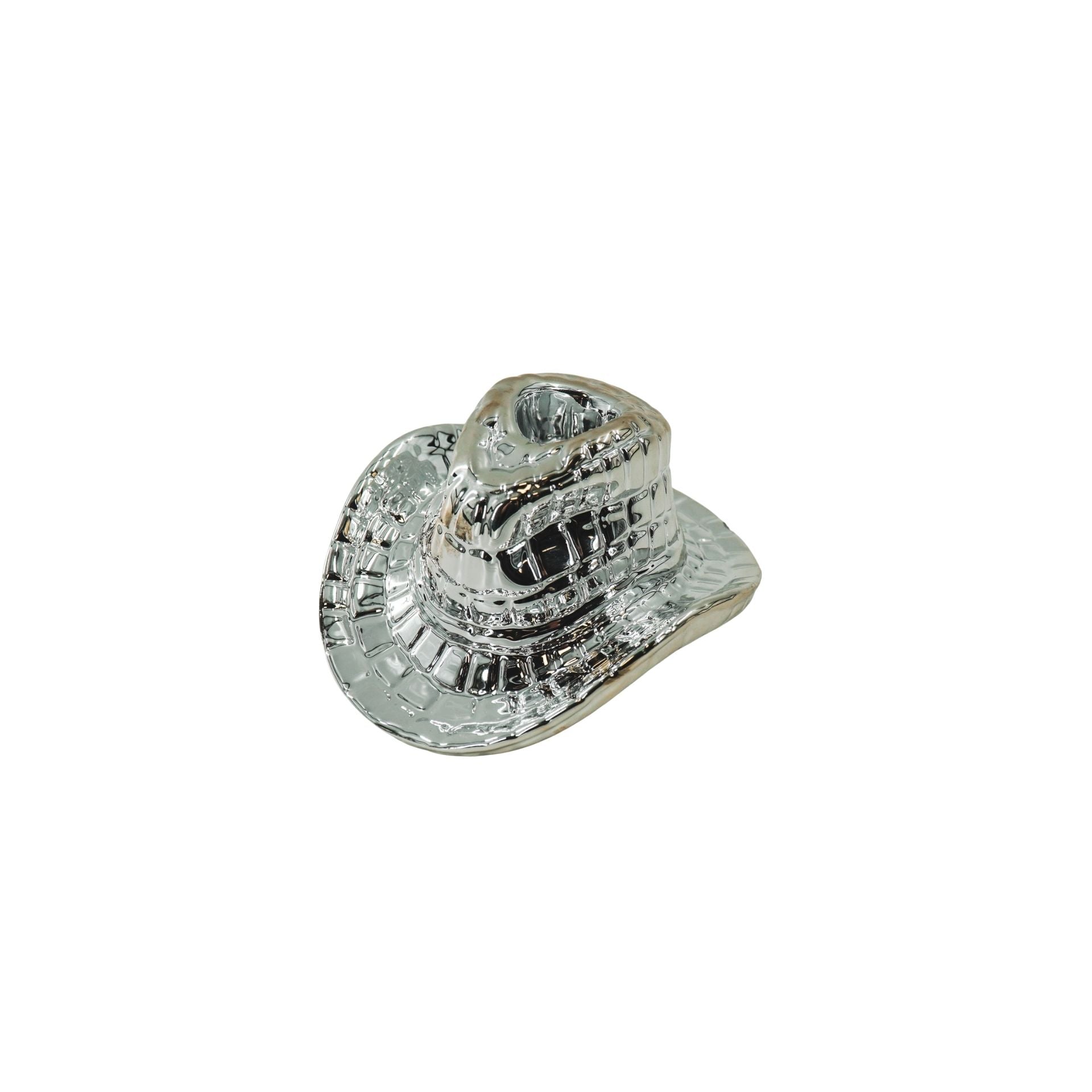 Kandelaar- Cowboyhoed Kaarshouder-Keramiek- Zilver- 13,5x11x7 cm