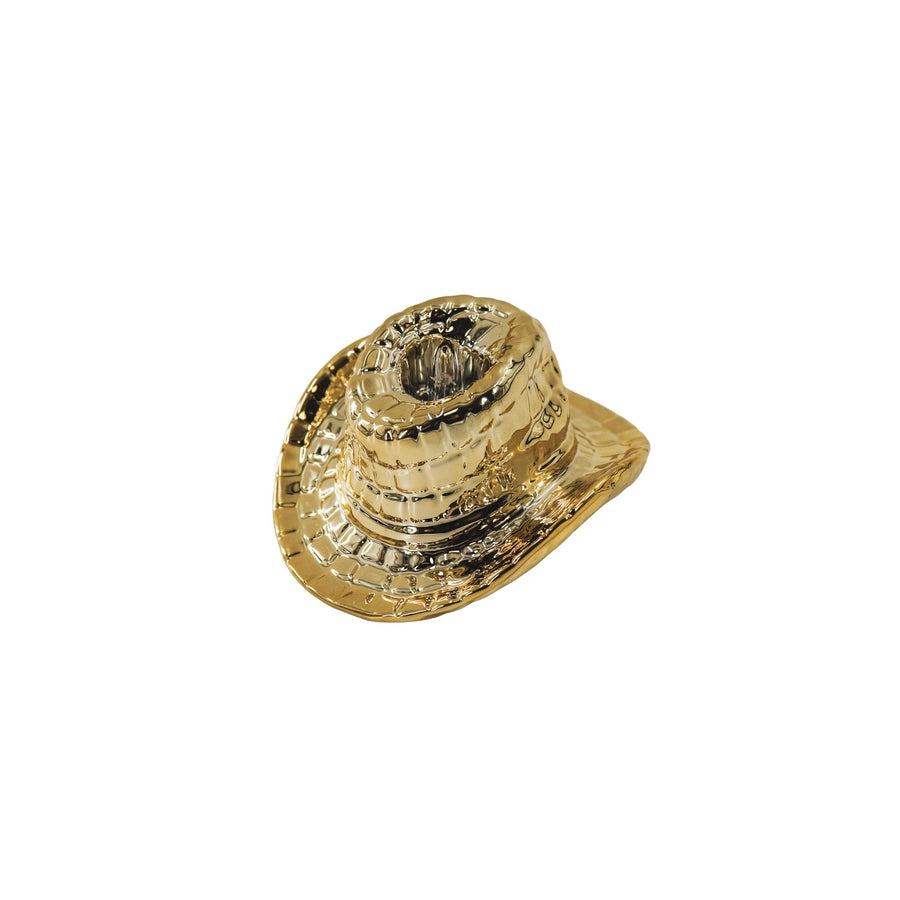 Kandelaar- Cowboyhoed Kaarshouder- Keramiek- Goud- 13,5x11x7 cm