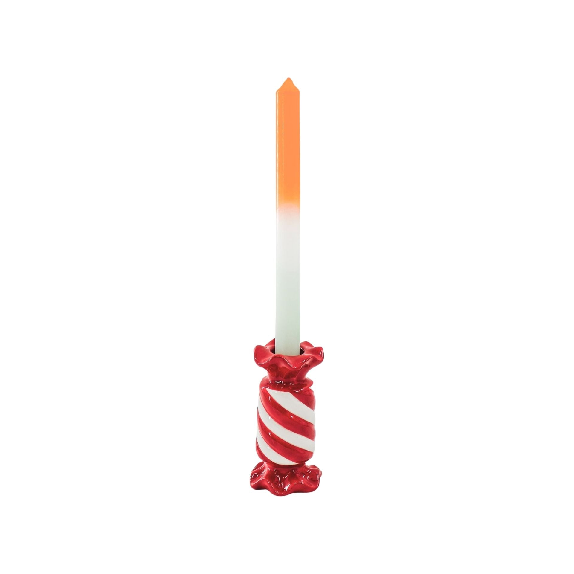 Kandelaar-Toffee Snoepje Kaarshouder- Keramiek- Rood/ Wit-7,5x7,5x13 cm