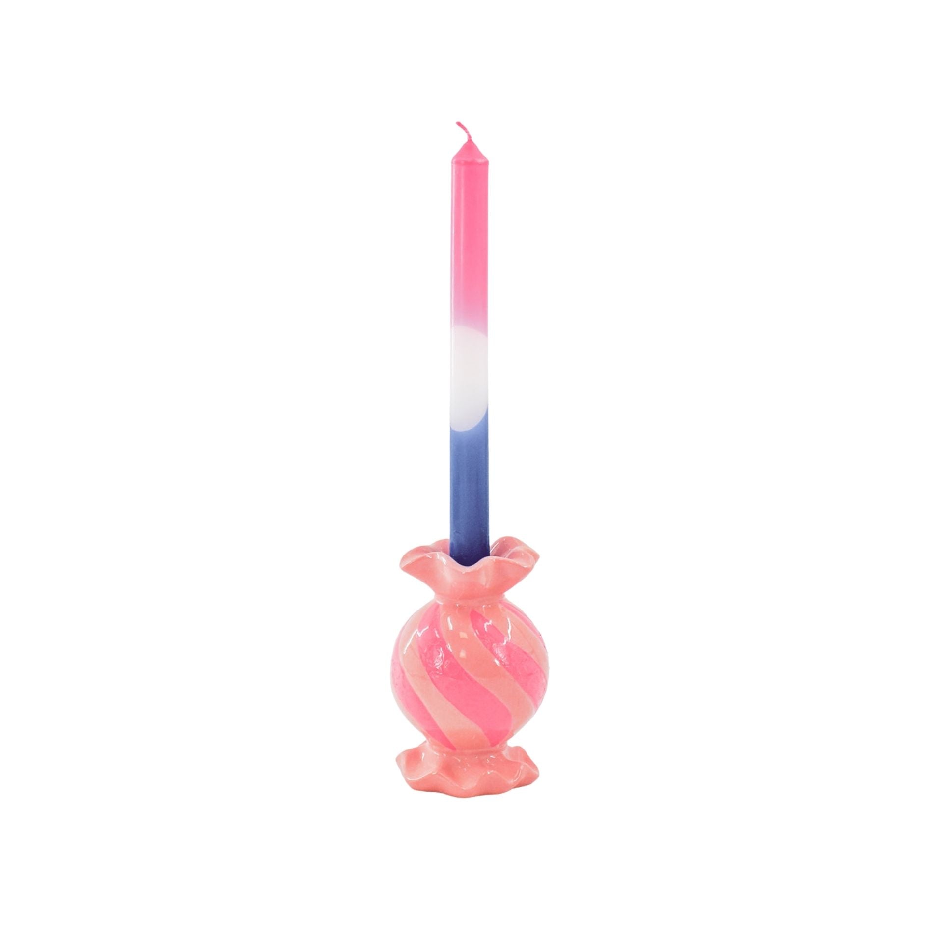 Kandelaar-Rond Toffee Snoepje Kaarshouder- Keramiek-Roze/ Neon-8,5x8,5x13 cm