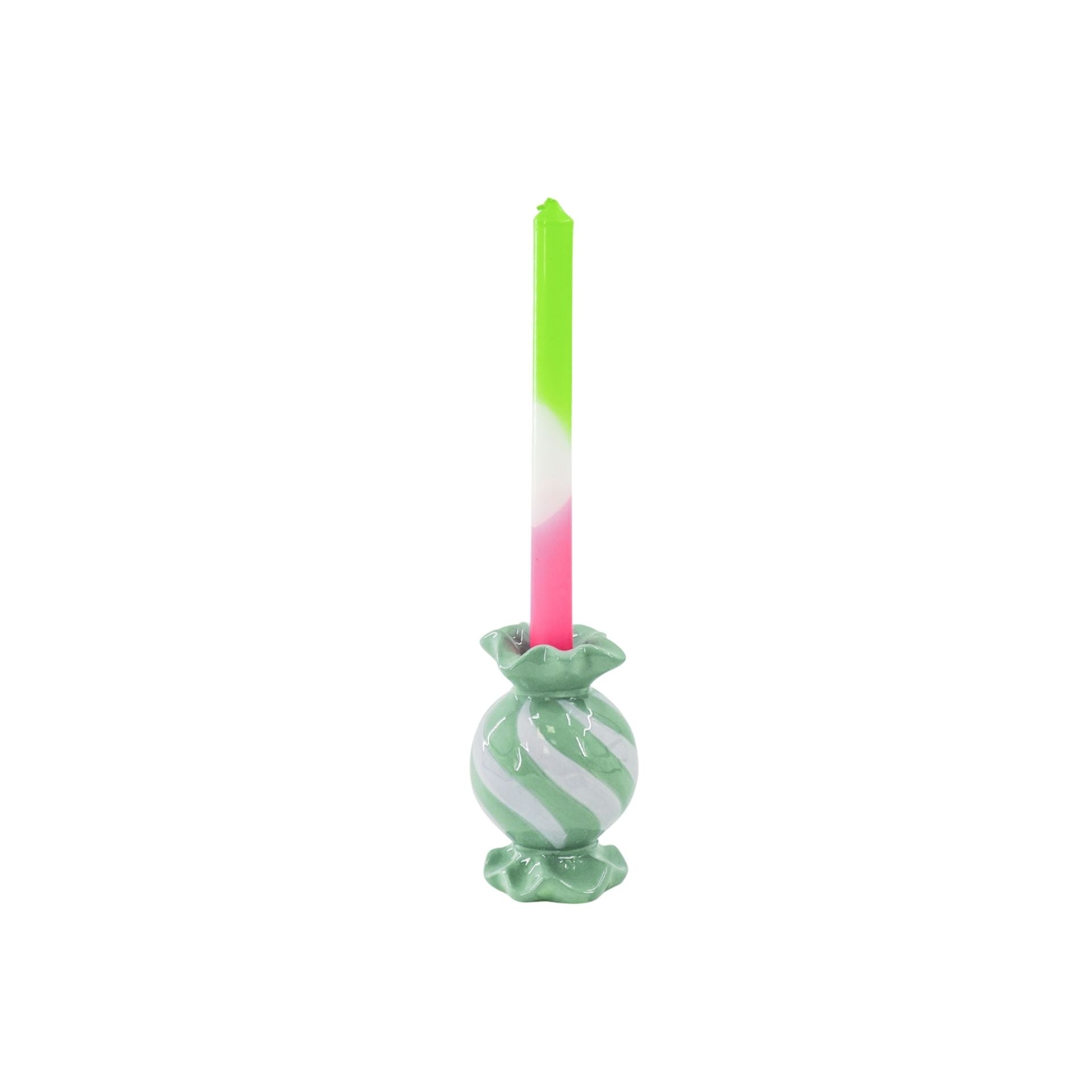 Kandelaar-Rond Toffee Snoepje Kaarshouder- Keramiek-Roze/ Neon-8,5x8,5x13 cm