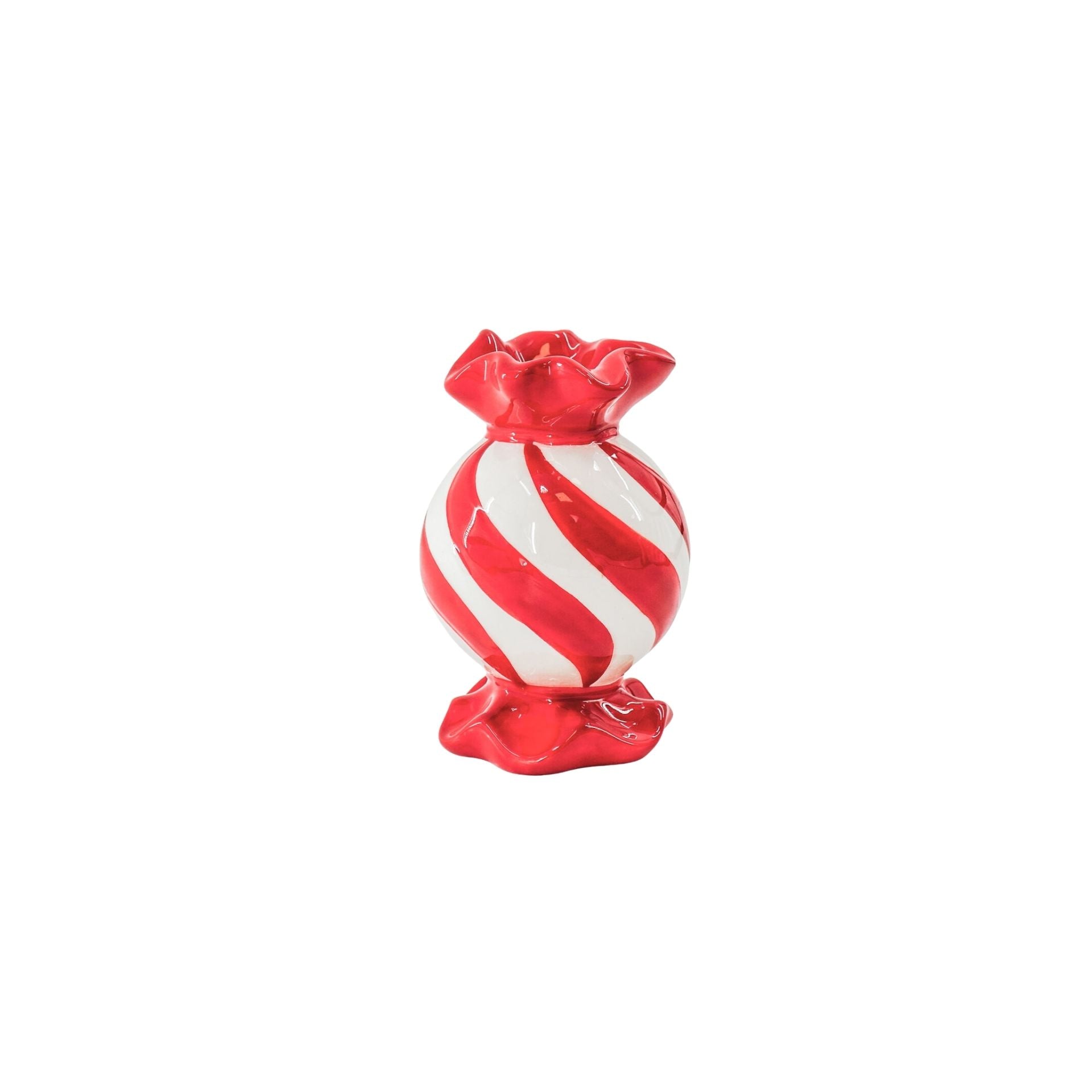 Kandelaar- Rond Toffee Snoepje Kaarshouder- Keramiek- Rood/ Wit- 8,5x8,5x13 cm