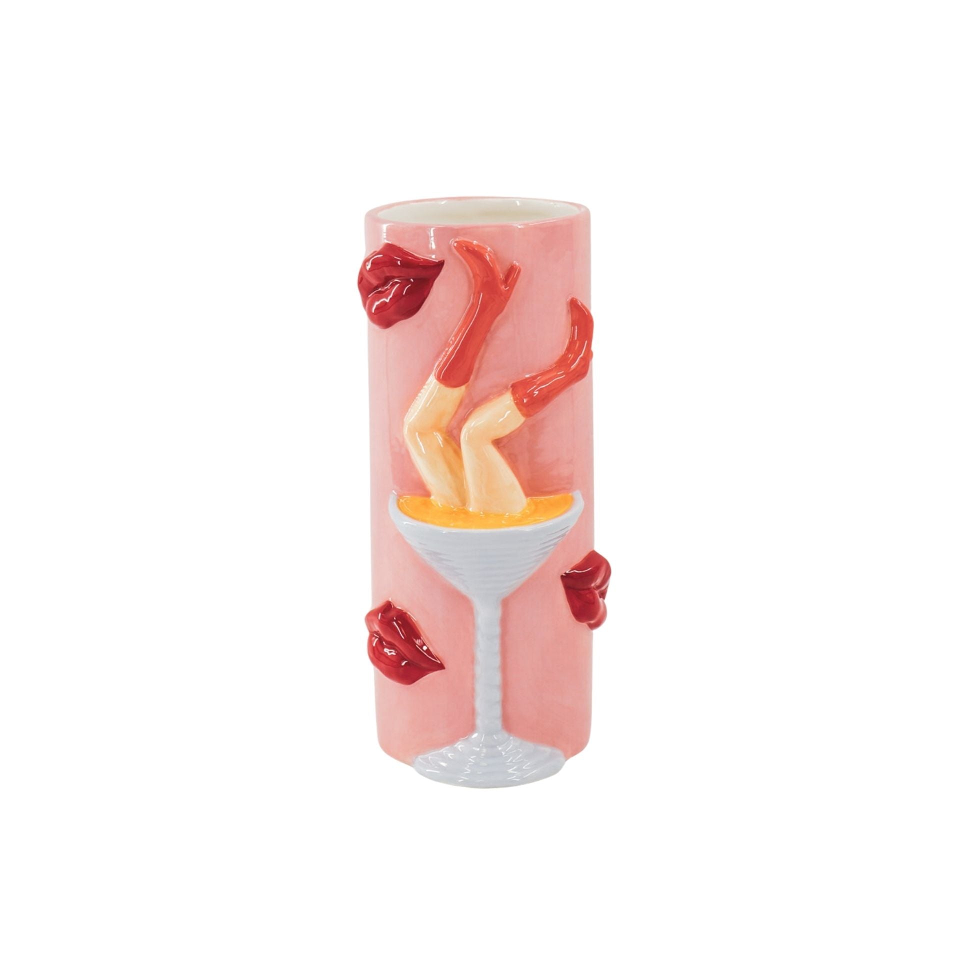 Bloemenvaas- Pornstar Martini Vaas- Keramiek-Roze/ Rood- 14x12,5x28 cm