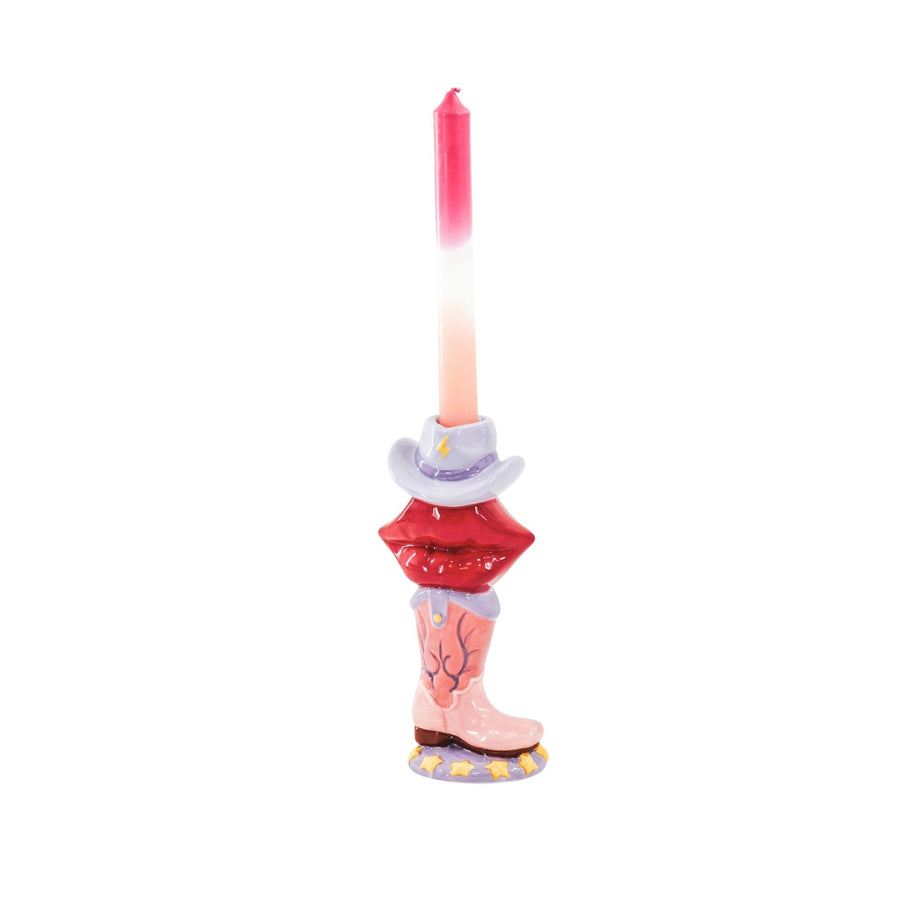 Kandelaar- Kaarshouder Laars/Lip/Hoed Vaas- Keramiek-Roze/ Rood/ Lila- 10x8x20 cm