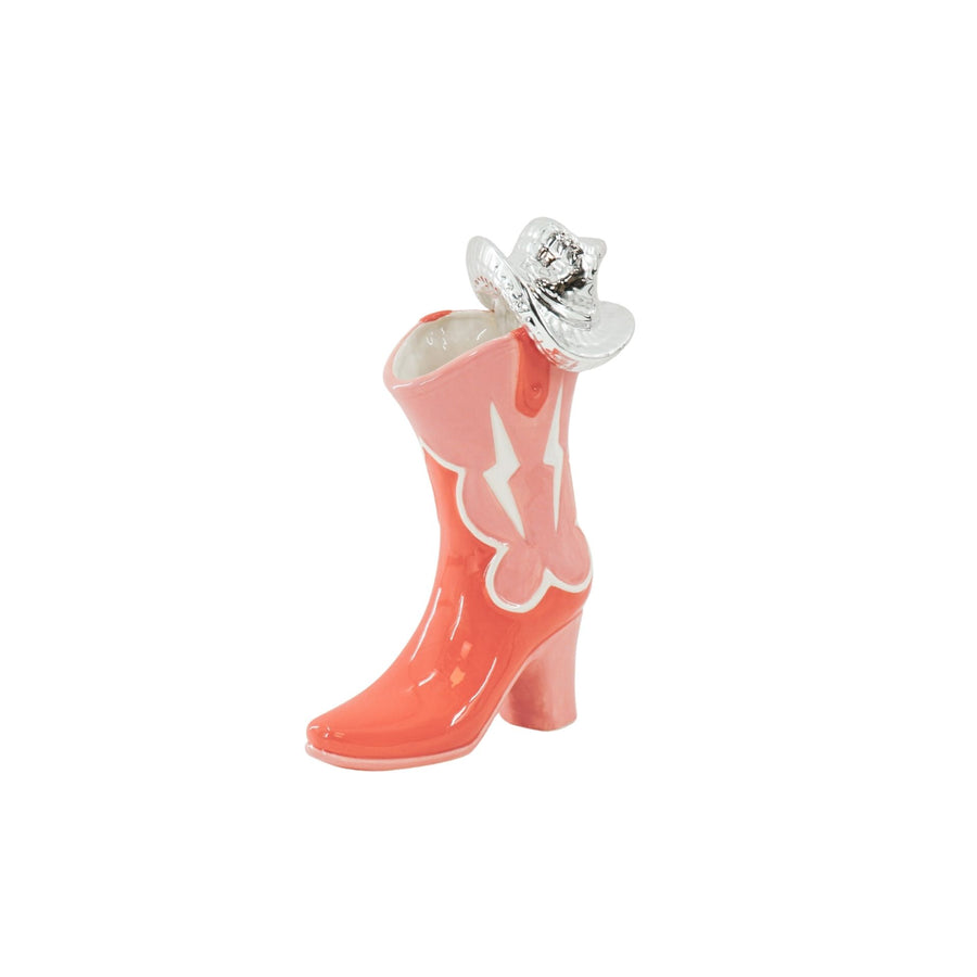 Bloemenvaas- Laars met Disco Hoed Vaas- Keramiek-Roze/Oranje- 16,5x10.5x26,5cm