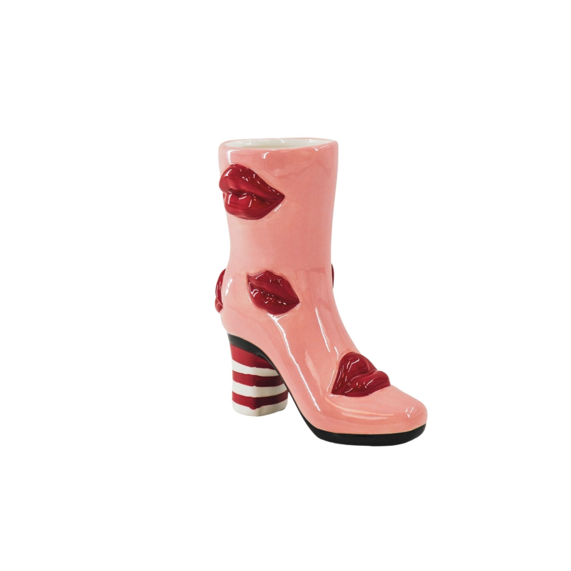 Bloemenvaas- Laars met Lipjes Vaas- Keramiek-Roze/Red- 19,5x8,5x23 cm
