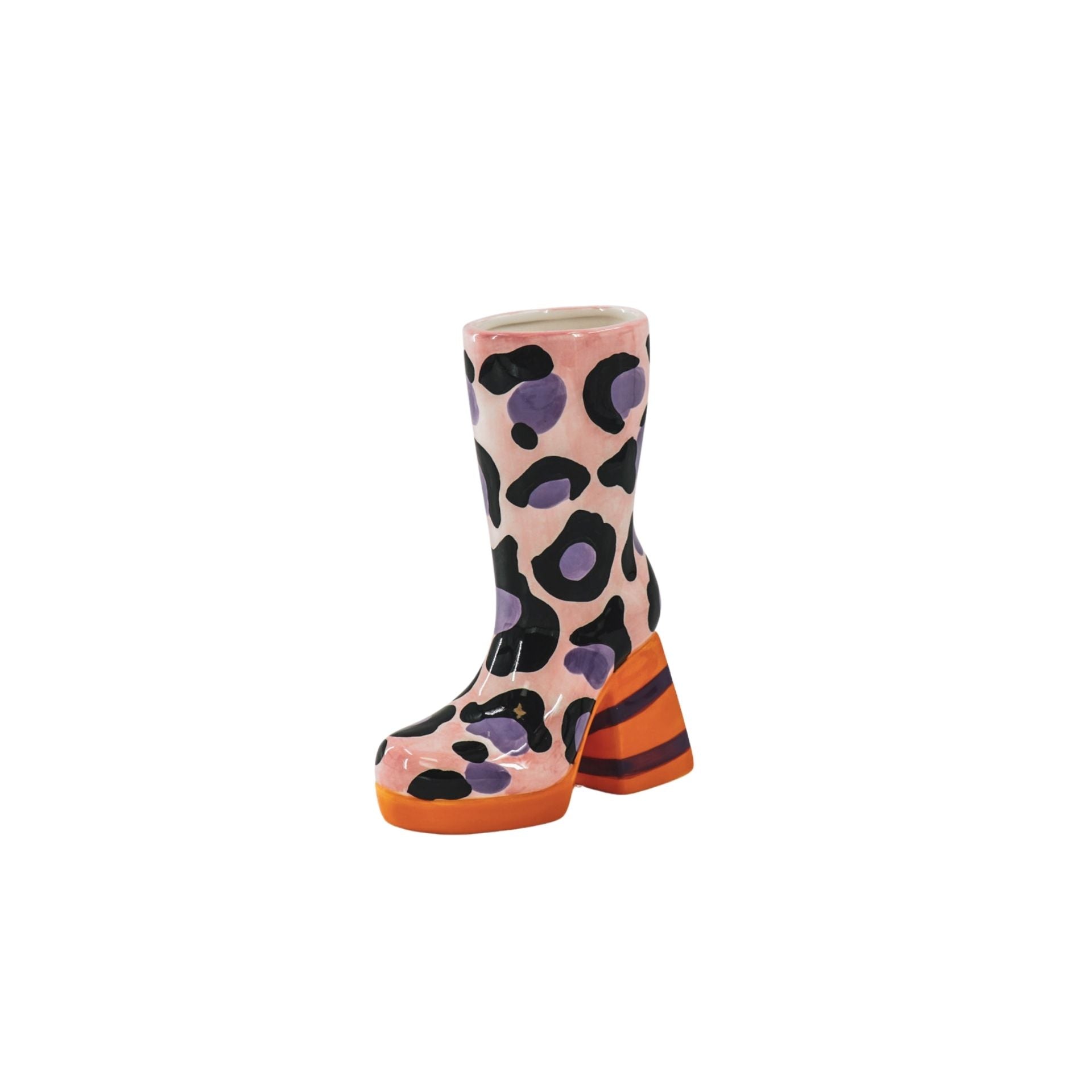 Bloemenvaas- Laars met Luipaardprint Vaas- Keramiek-Roze/Oranje- 18x8x24 cm
