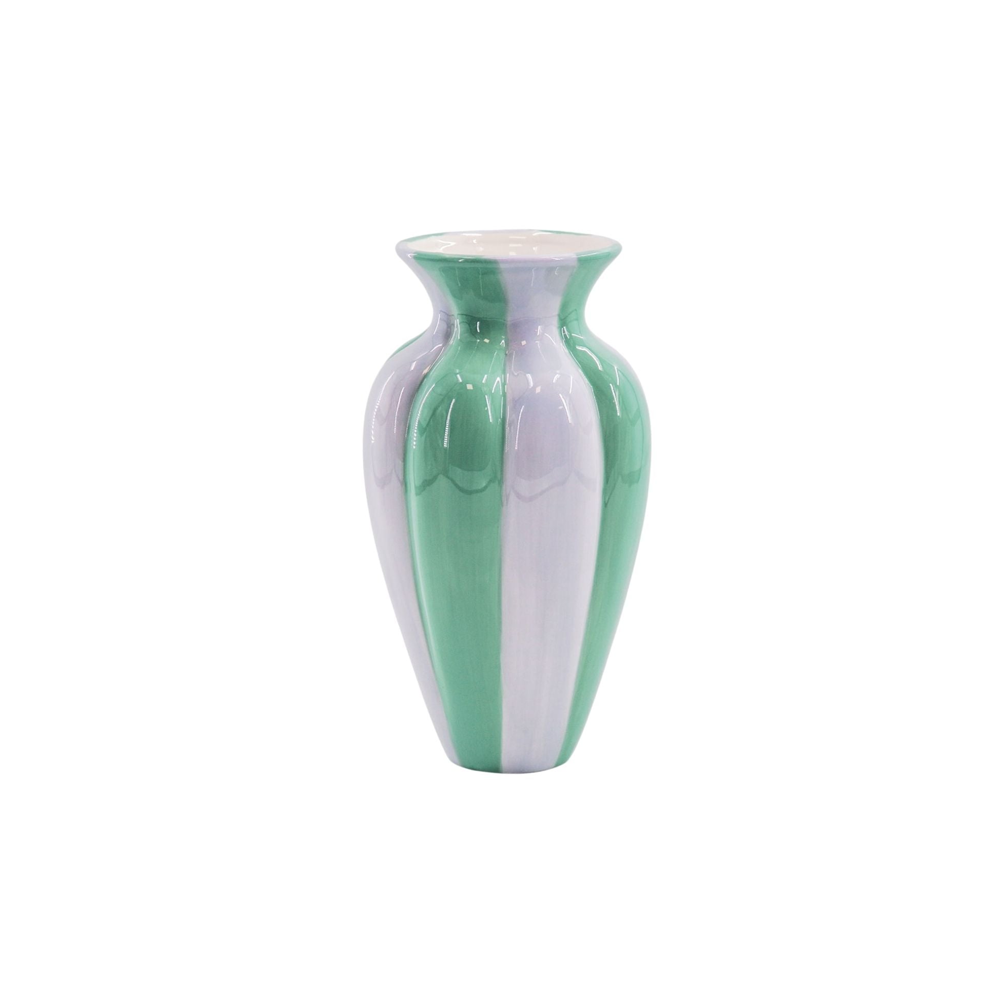 Bloemenvaas- Geplooide Vaas- Keramiek- Lila/Groen- 16,5x16,5x29,5 cm