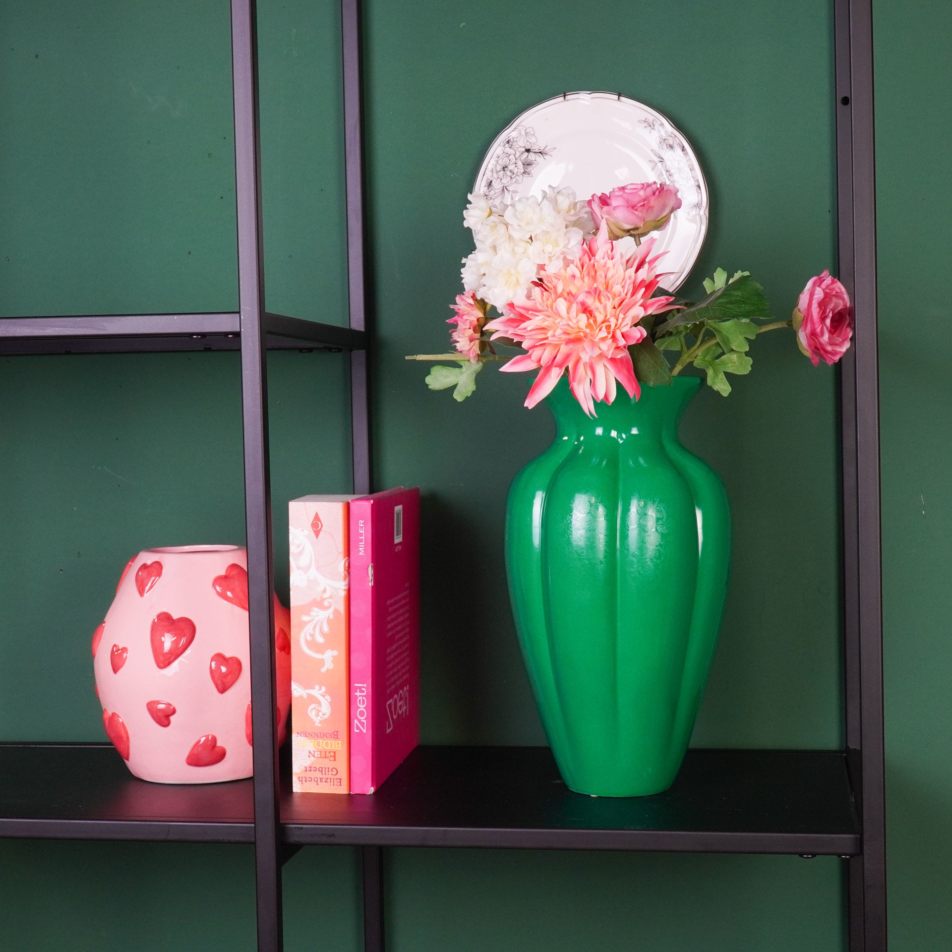 Bloemenvaas- Geplooide Vaas- Keramiek -Groen- 16,5x16,5x29,5cm