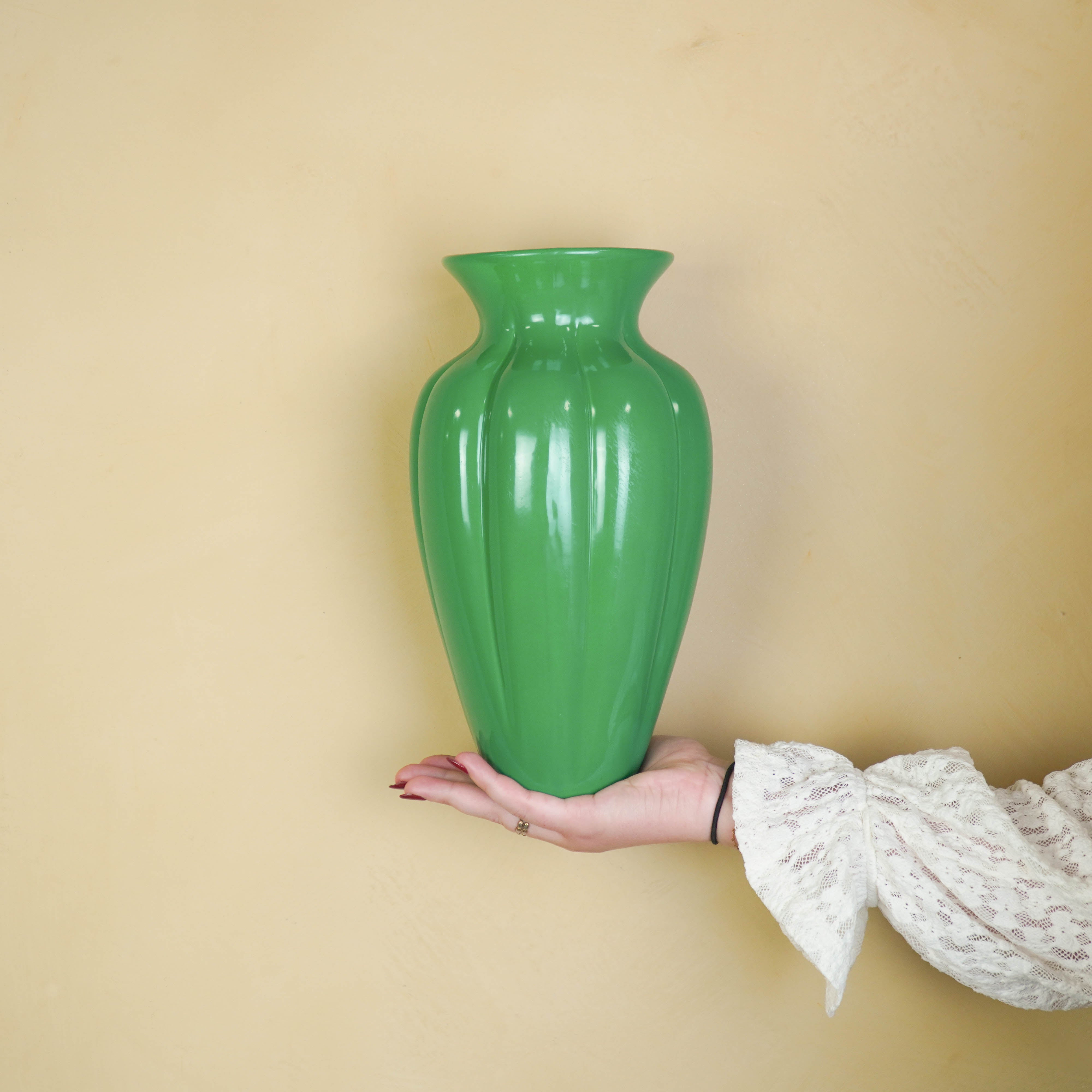 Bloemenvaas- Geplooide Vaas- Keramiek -Groen- 16,5x16,5x29,5cm