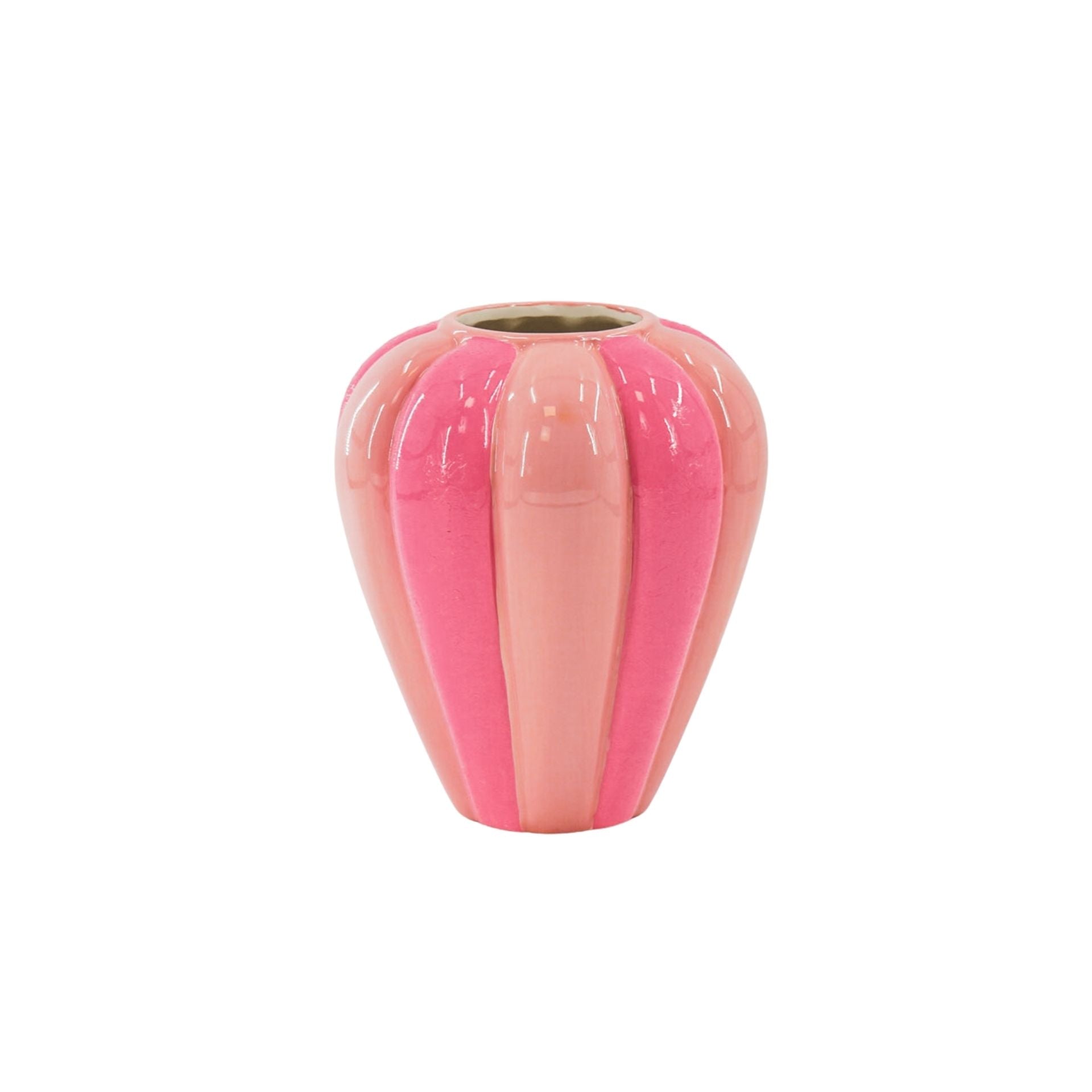 Bloemenvaas- Geplooide Vaas - Keramiek- Fluor Roze/ Lichtroze- 19x19x22,5 cm