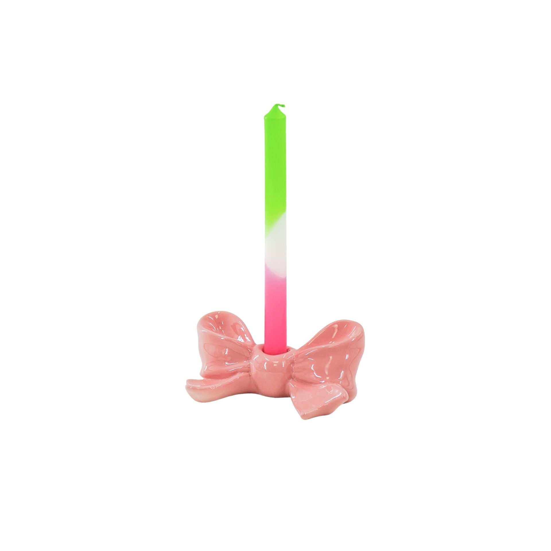 Kandelaar- Kaarshouder Strik- Keramiek- Roze- 18x9x7 cm