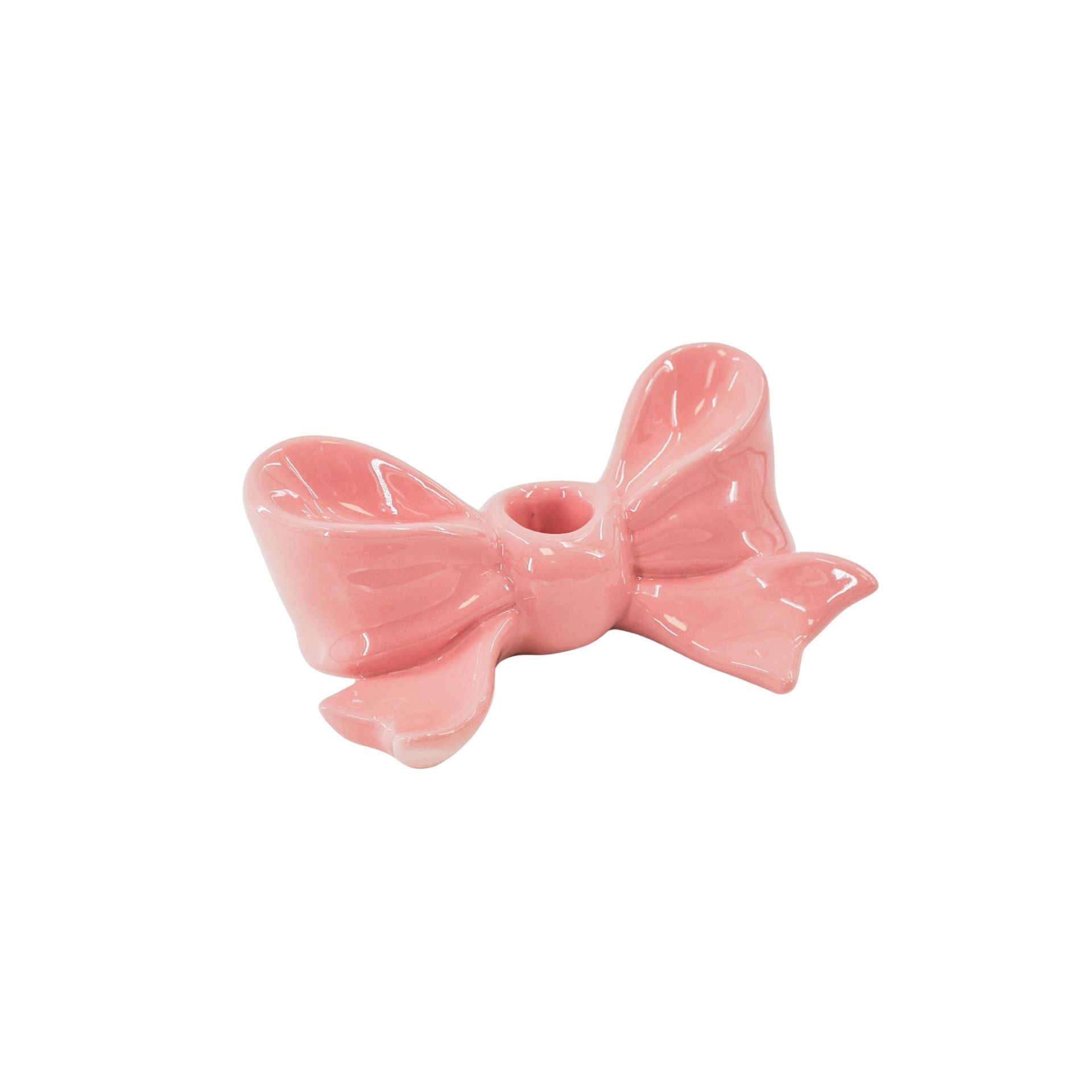 Kandelaar- Kaarshouder Strik- Keramiek- Roze- 18x9x7 cm