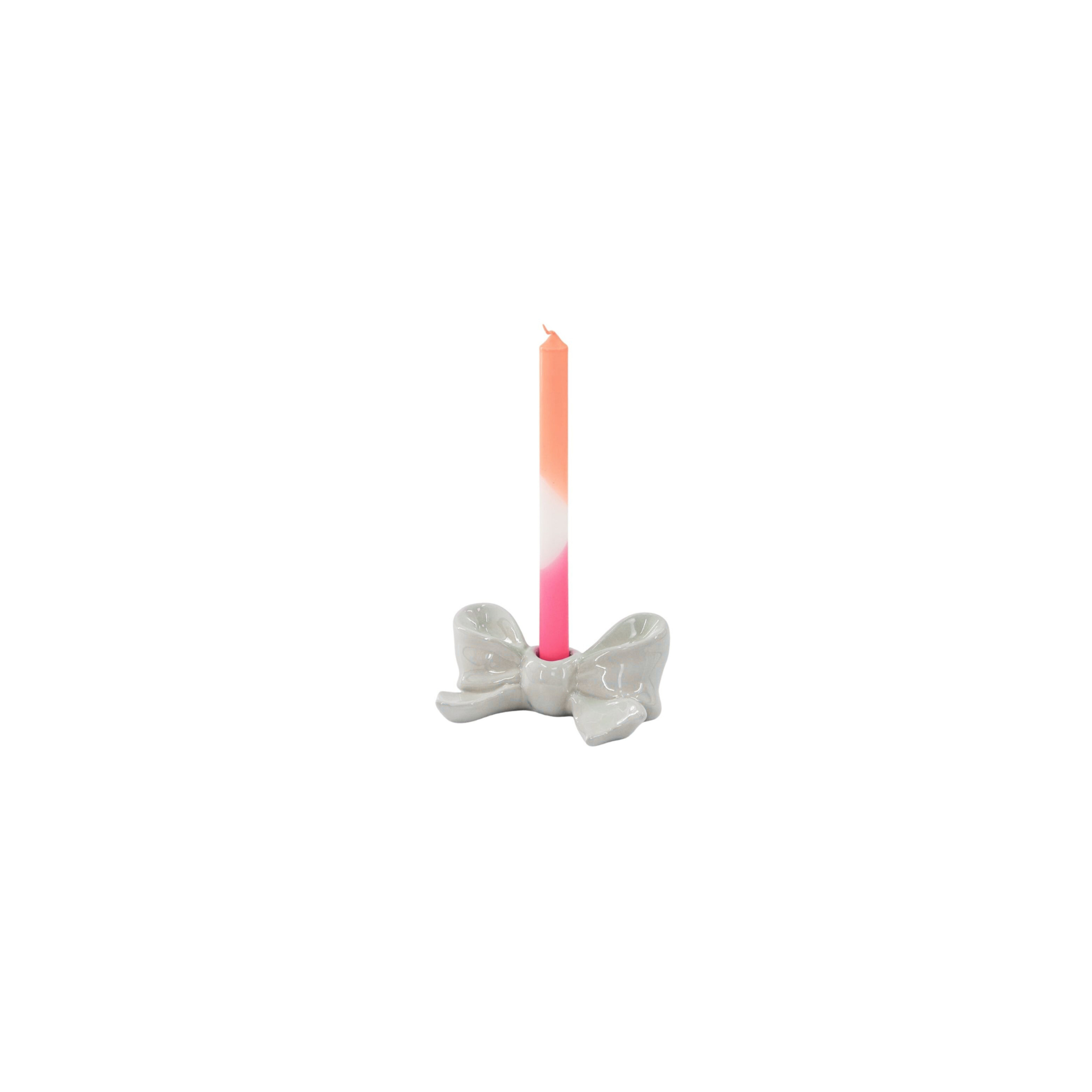 Kandelaar- Kaarshouder Strik- Keramiek- Wit- 18x9x7 cm