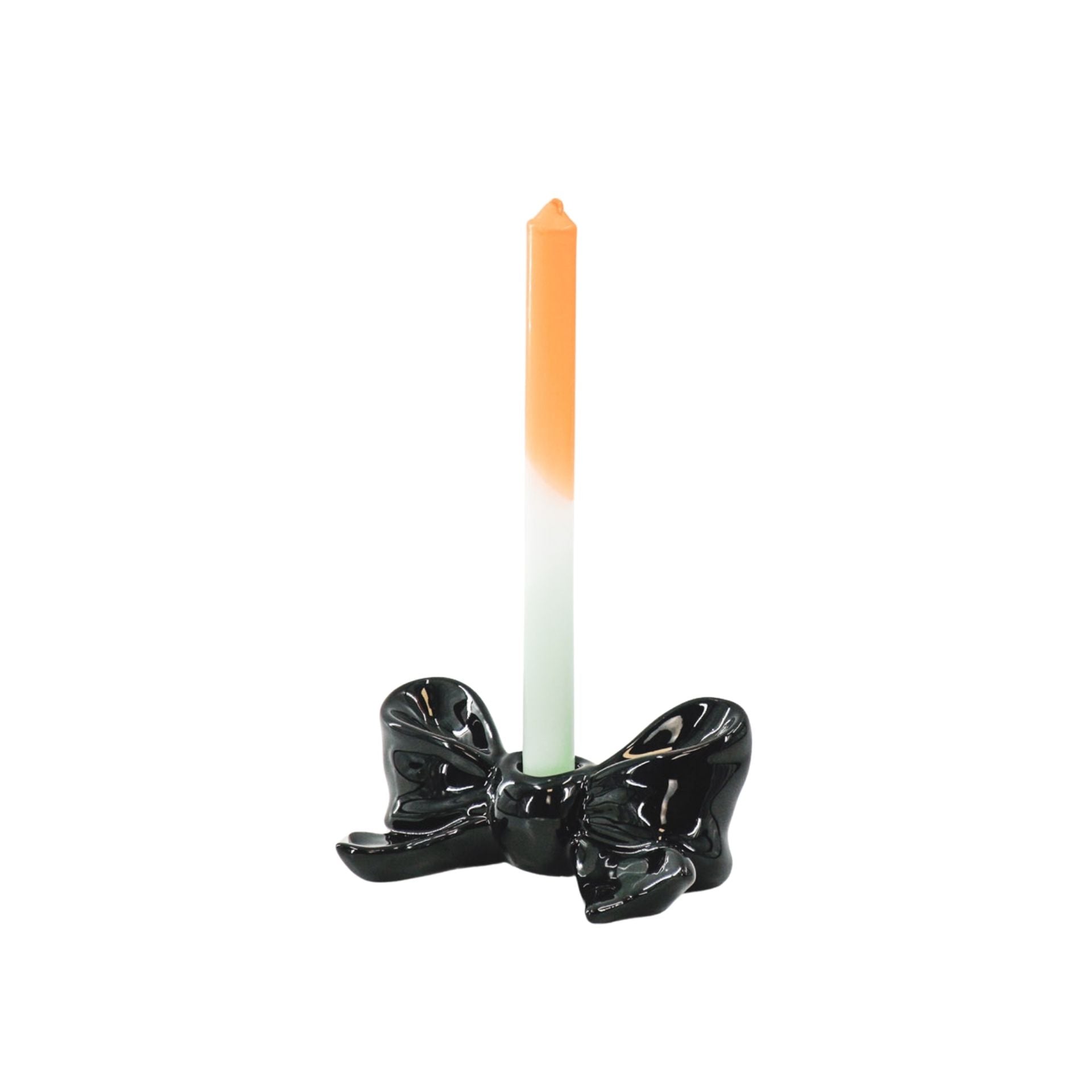 Kandelaar- Kaarshouder Strik- Keramiek-Zwart- 18x9x7 cm