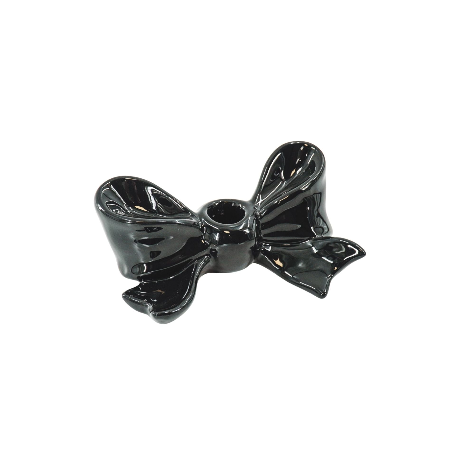 Kandelaar- Kaarshouder Strik- Keramiek-Zwart- 18x9x7 cm