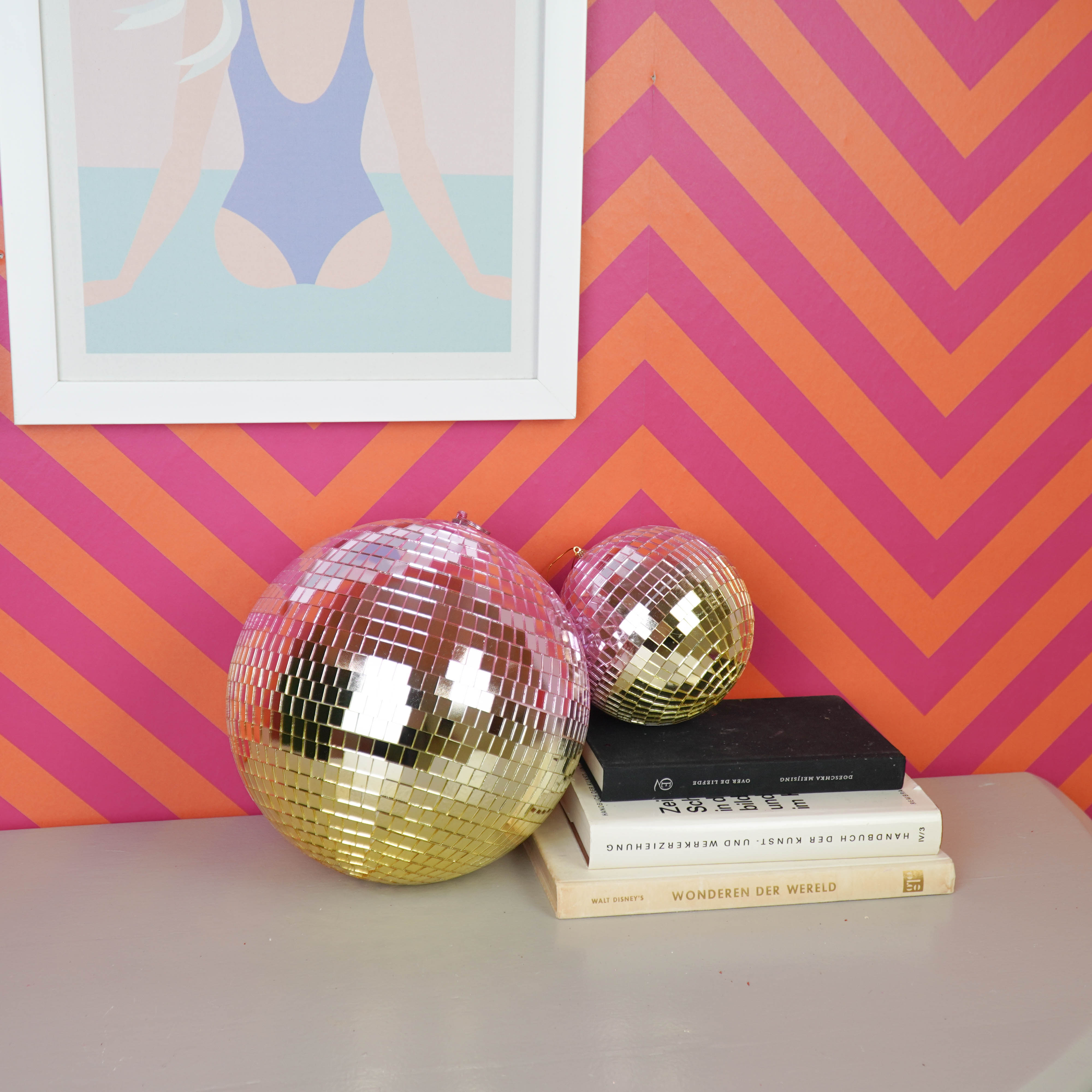 Kerstversiering -  Kersthanger - Discobal - Foam - Roze/Goud - 15x15x15cm