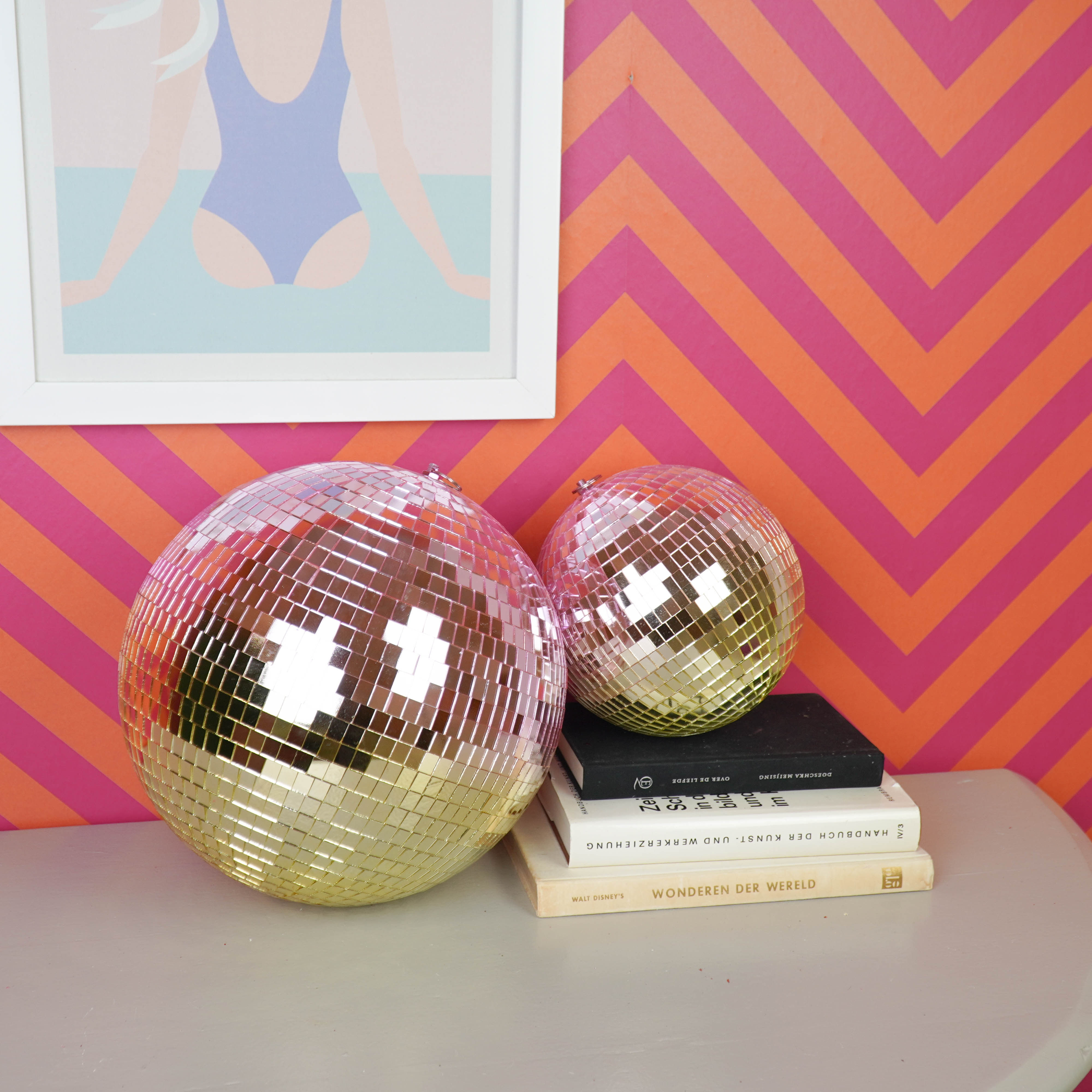 Kerstversiering -  Kersthanger - Discobal - Foam - Roze/Goud - 20x20x20cm