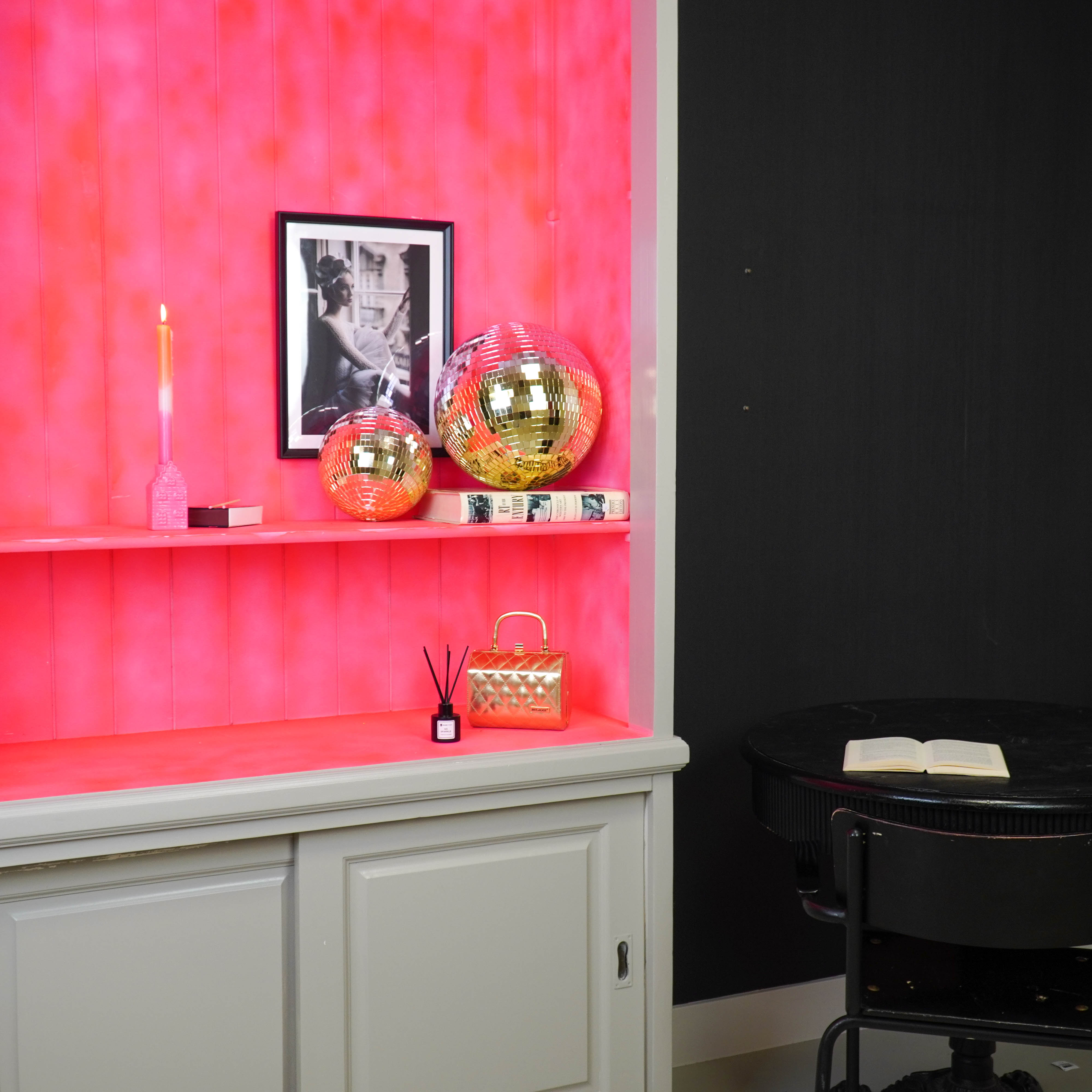 Kerstversiering -  Kersthanger - Discobal - Foam - Roze/Goud - 30x30x30cm