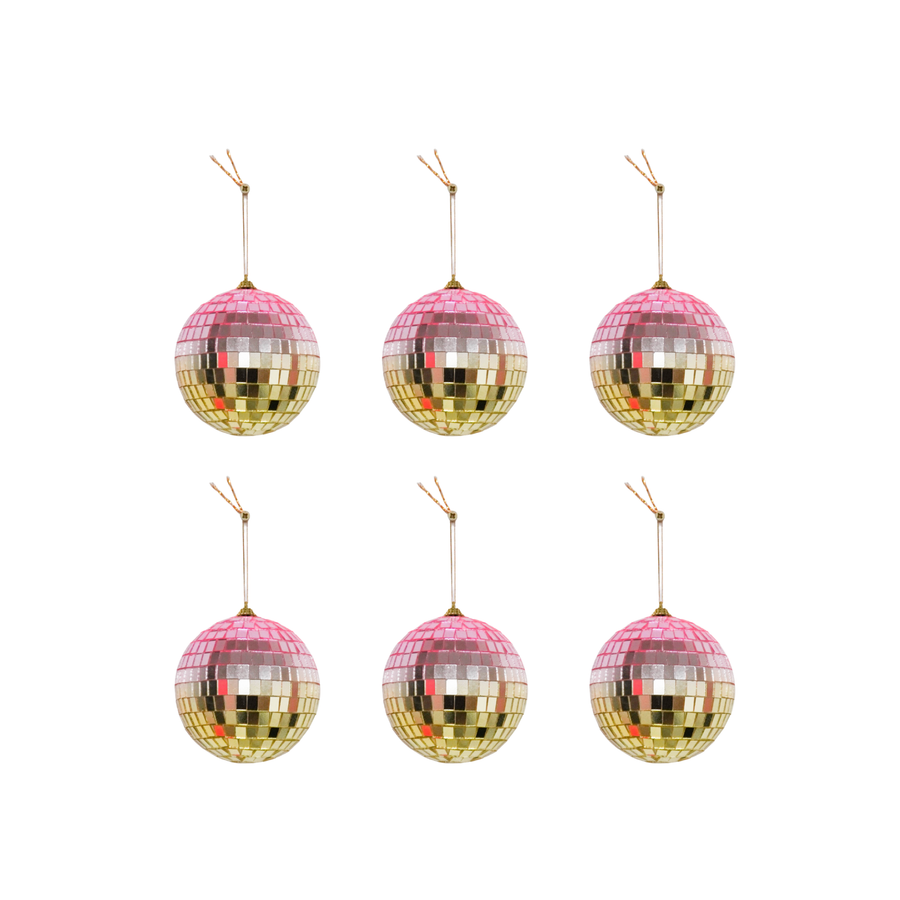 Kerstversiering -  Kersthanger - Discobal - Foam - Set van 6 - Roze/Goud  - 6x6x6cm