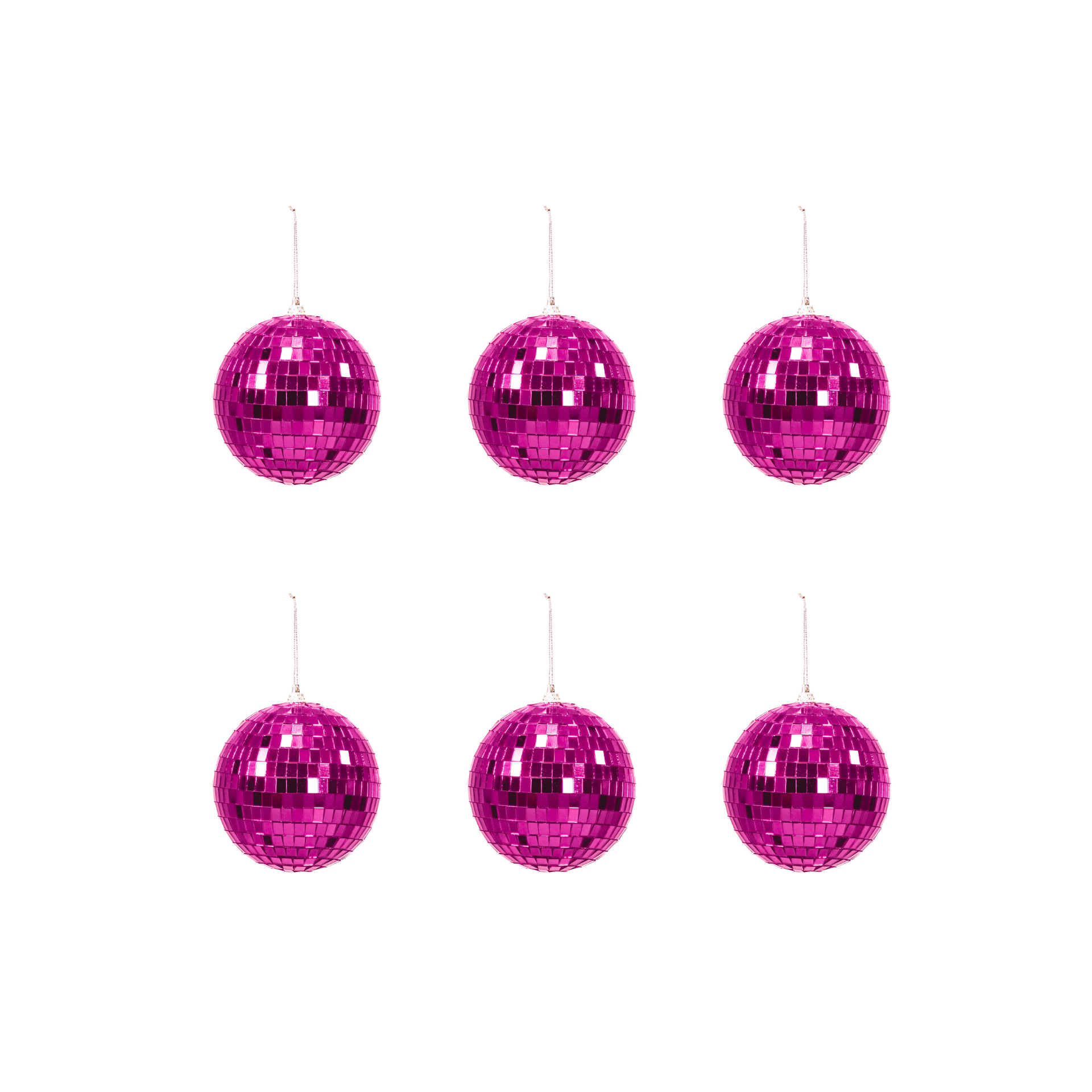 Kerstversiering -  Kersthanger - Discobal - Foam - Set van 6 - Roze - 6x6x6cm