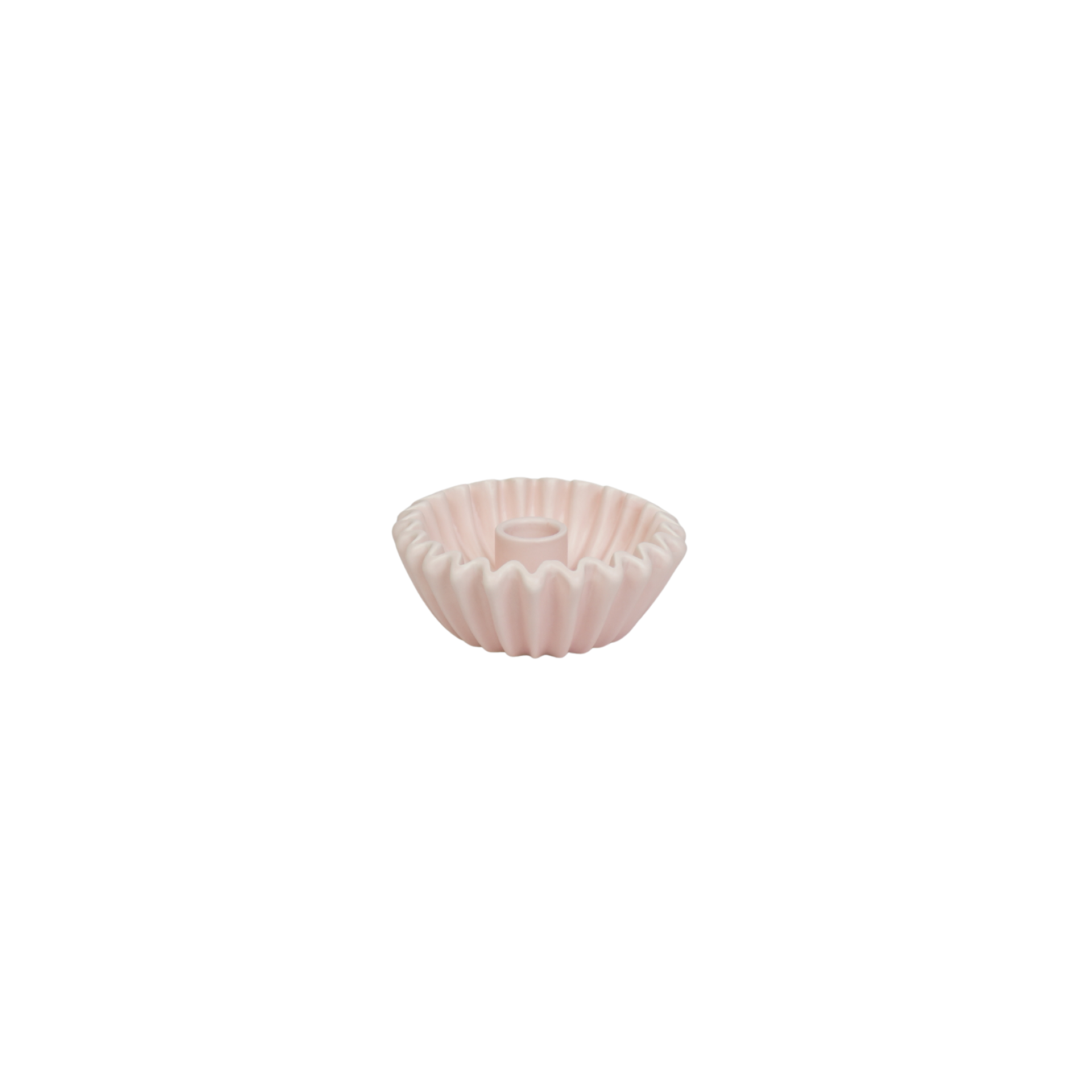 Kandelaar- Plissé Kaarshouder- Keramiek- Licht Roze- 12x12x4,5 cm