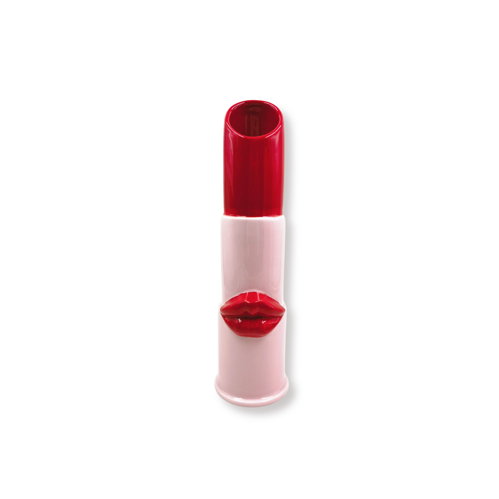 Vaas - Bloemen Vaas - Lippenstift - Roze / Rood - 11x10x35cm