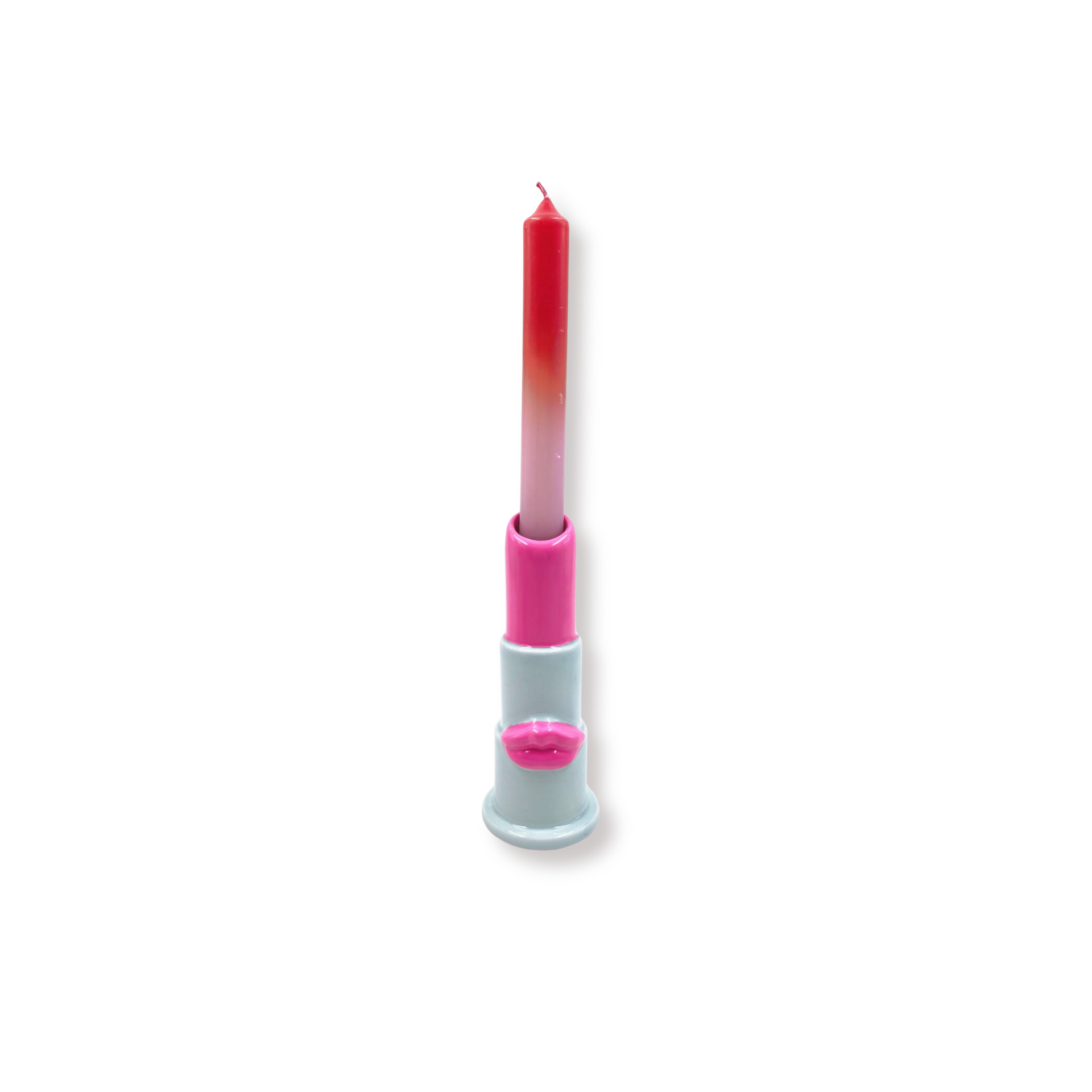 Kaarshouder - Kandelaar - Lippenstift - Mint/ Roze - 5x5x15cm