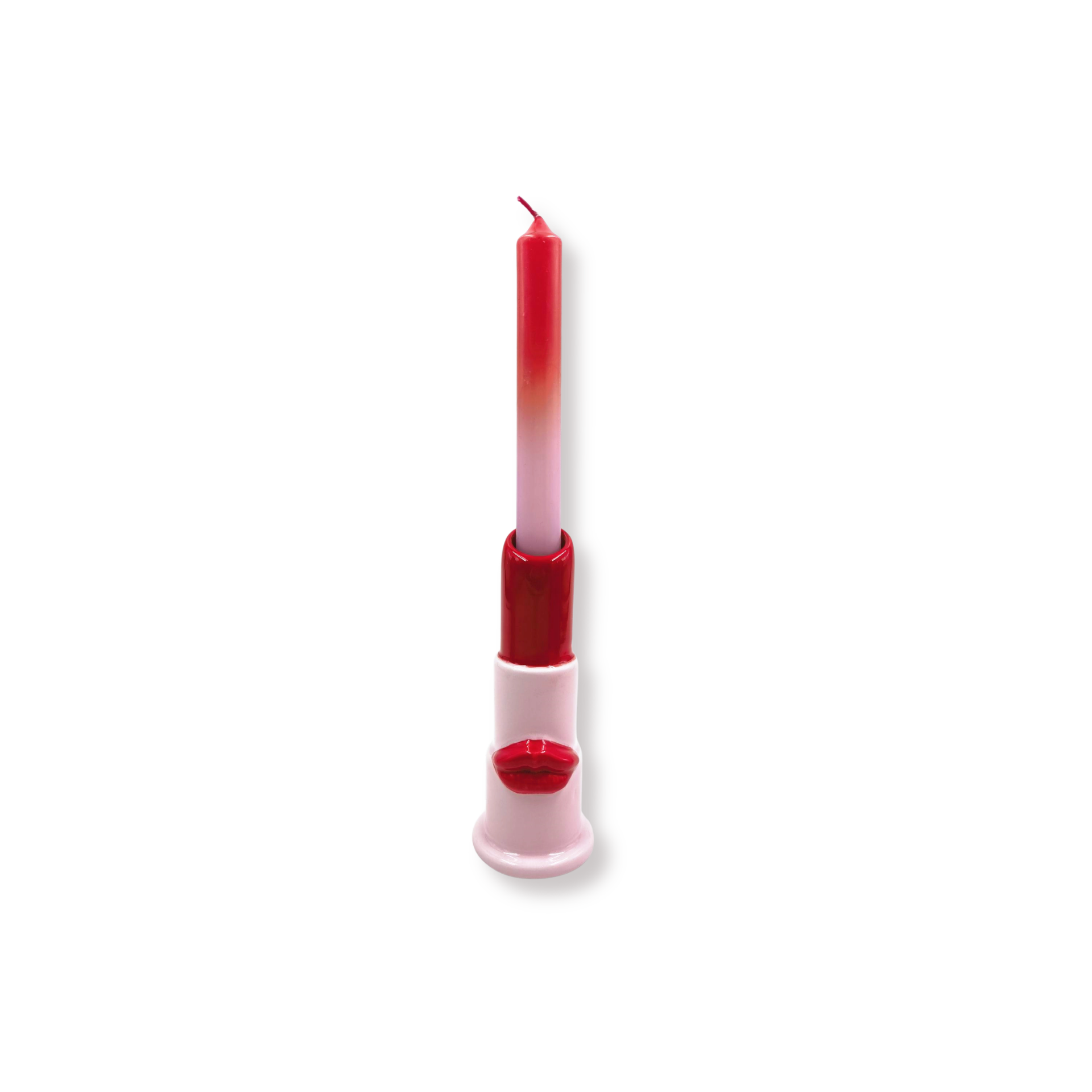 Kaarshouder - Kandelaar - Lippenstift - Roze / Rood - 5x5x15cm