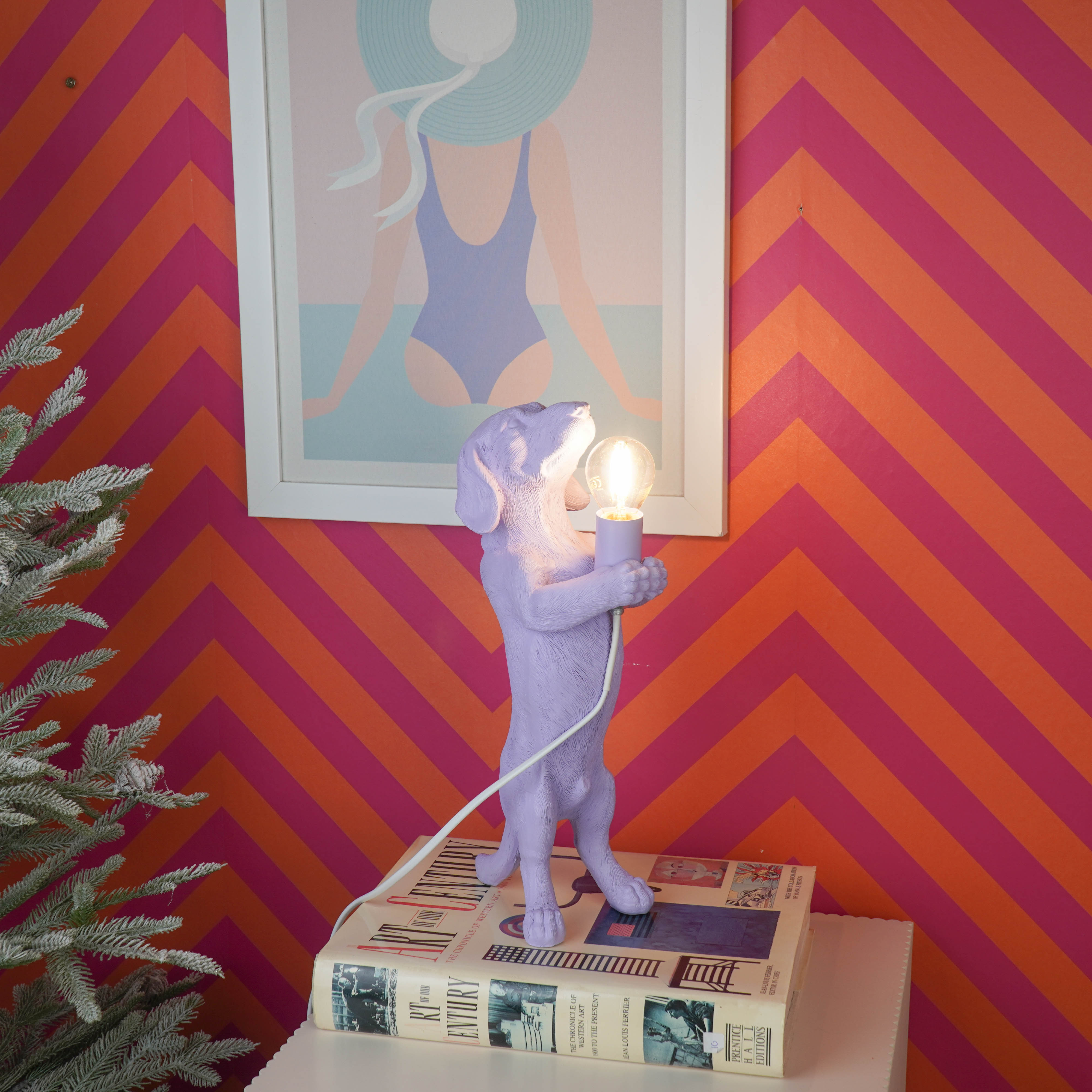 Lampen - Teckel Tafellamp - Polyresin - Lila - E14 - 10x15x38cm