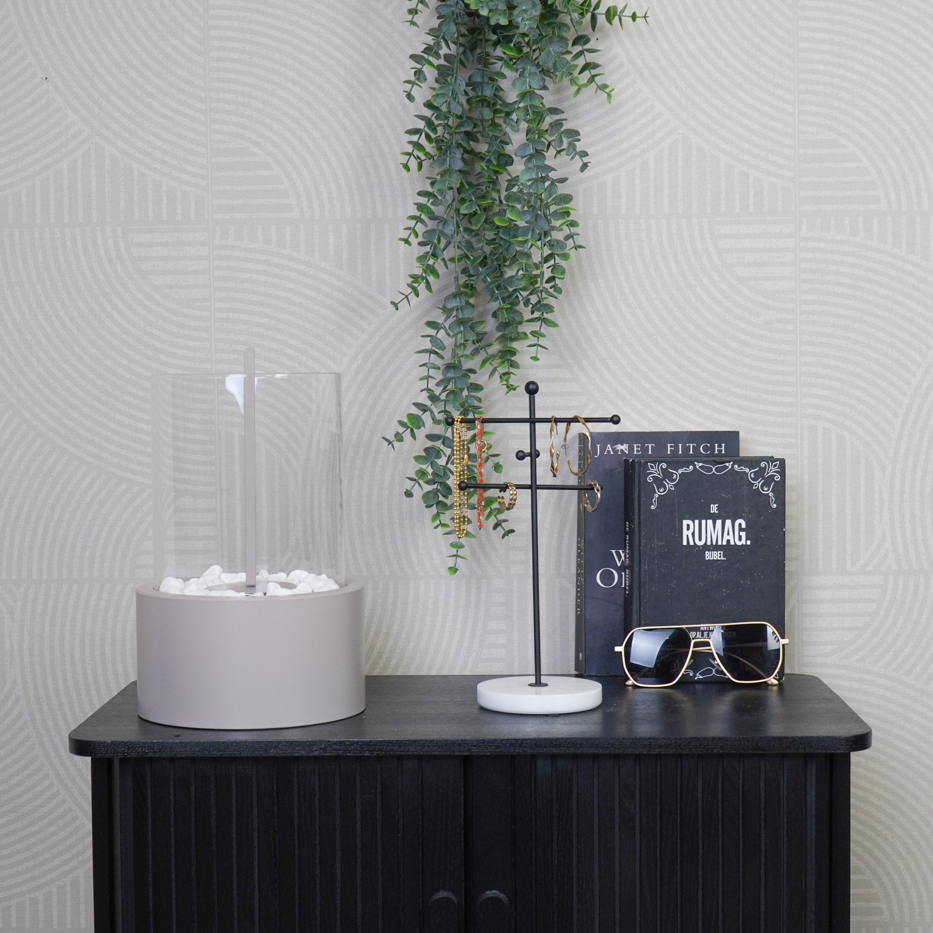 Tafel Haard- Rond - Metaal/Glas - Taupe- 18x18x26,5cm