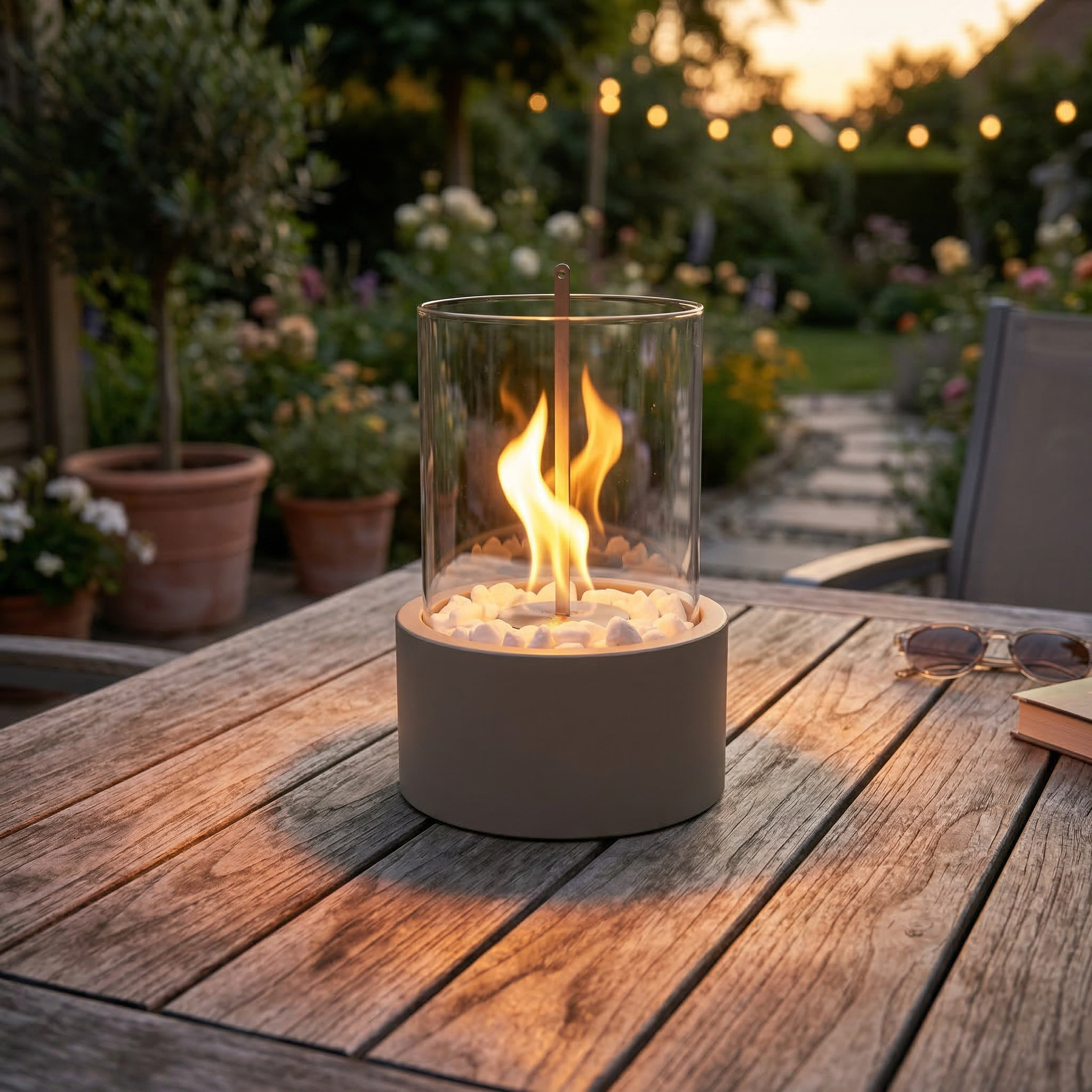 Tafel Haard- Rond - Metaal/Glas - Taupe- 18x18x26,5cm