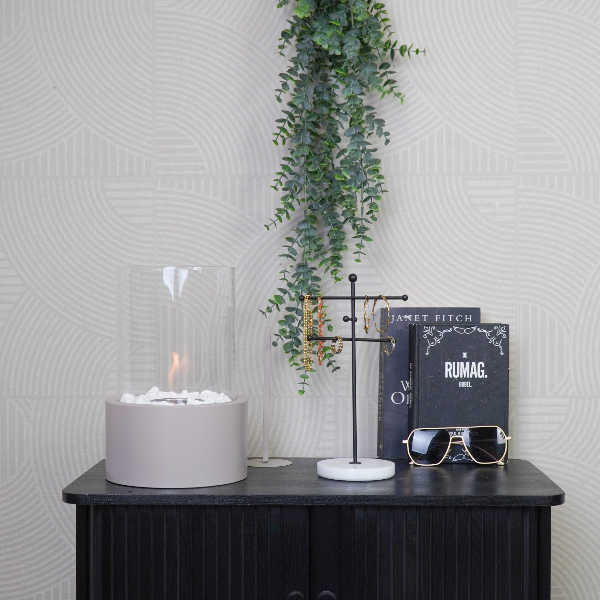 Tafel Haard- Rond - Metaal/Glas - Taupe- 18x18x26,5cm