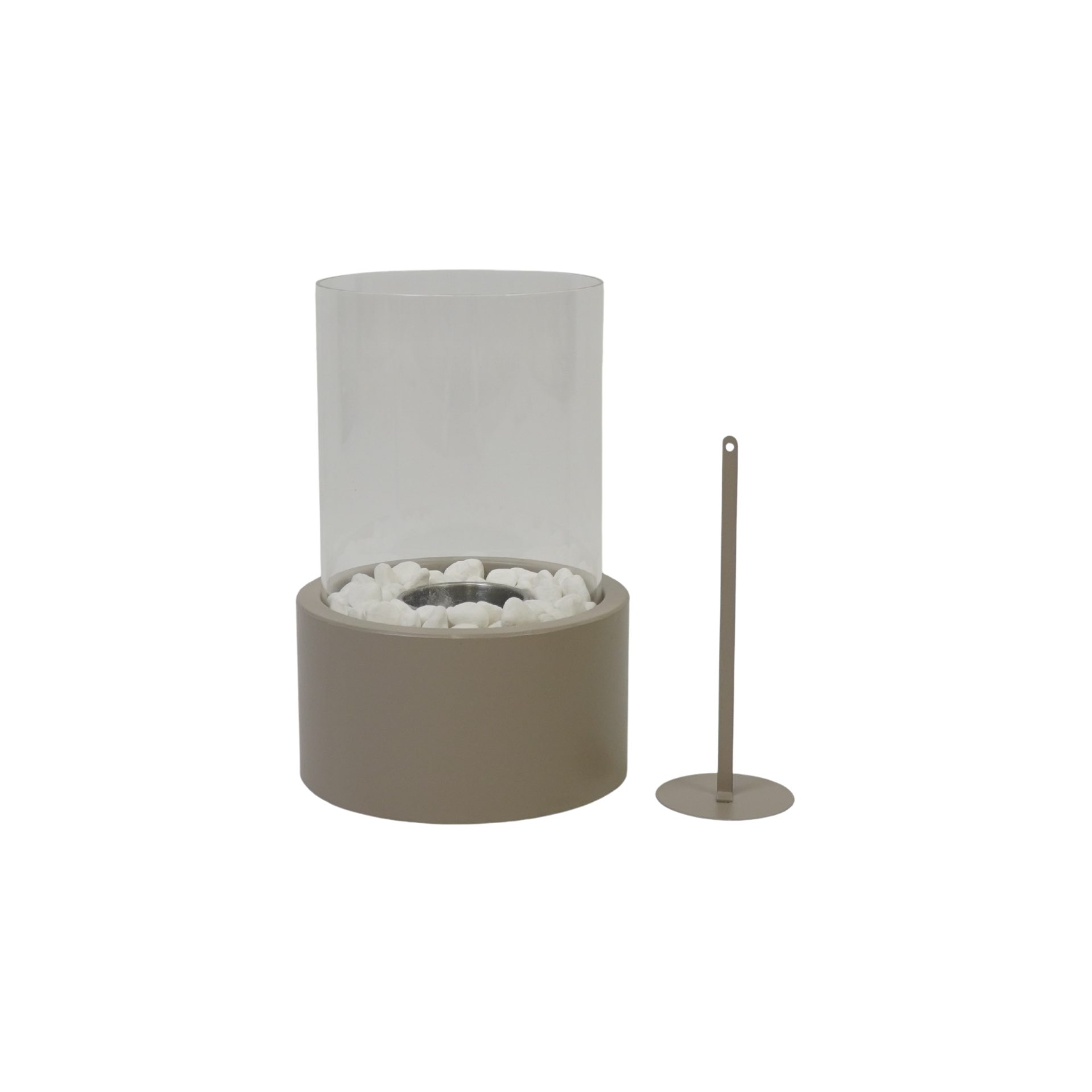 Tafel Haard- Rond - Metaal/Glas - Taupe- 18x18x26,5cm