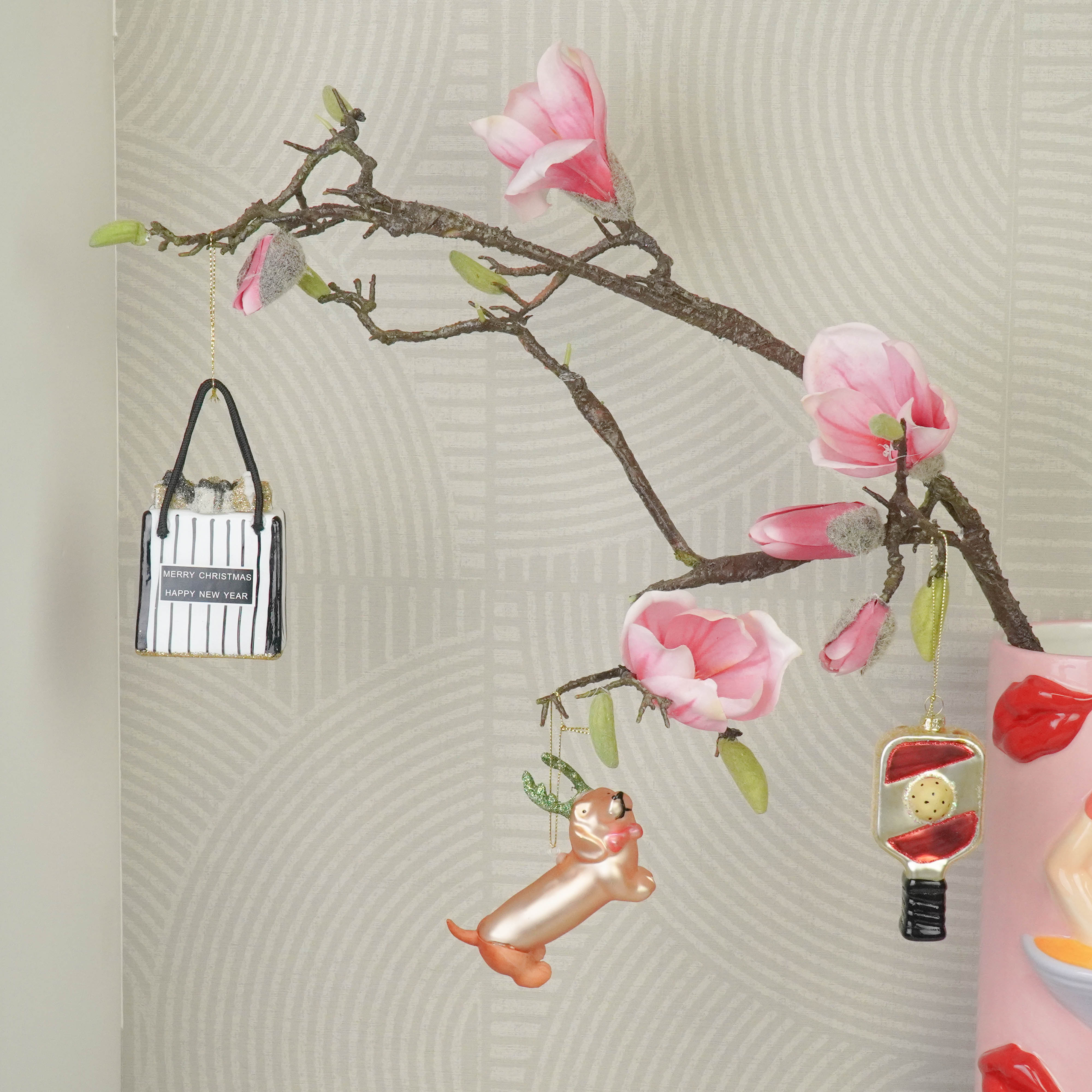 Kerstversiering -  Kersthanger - Shopahollic tas - Zwart/ wit/ Goud - Glas - 7x4x8,5cm