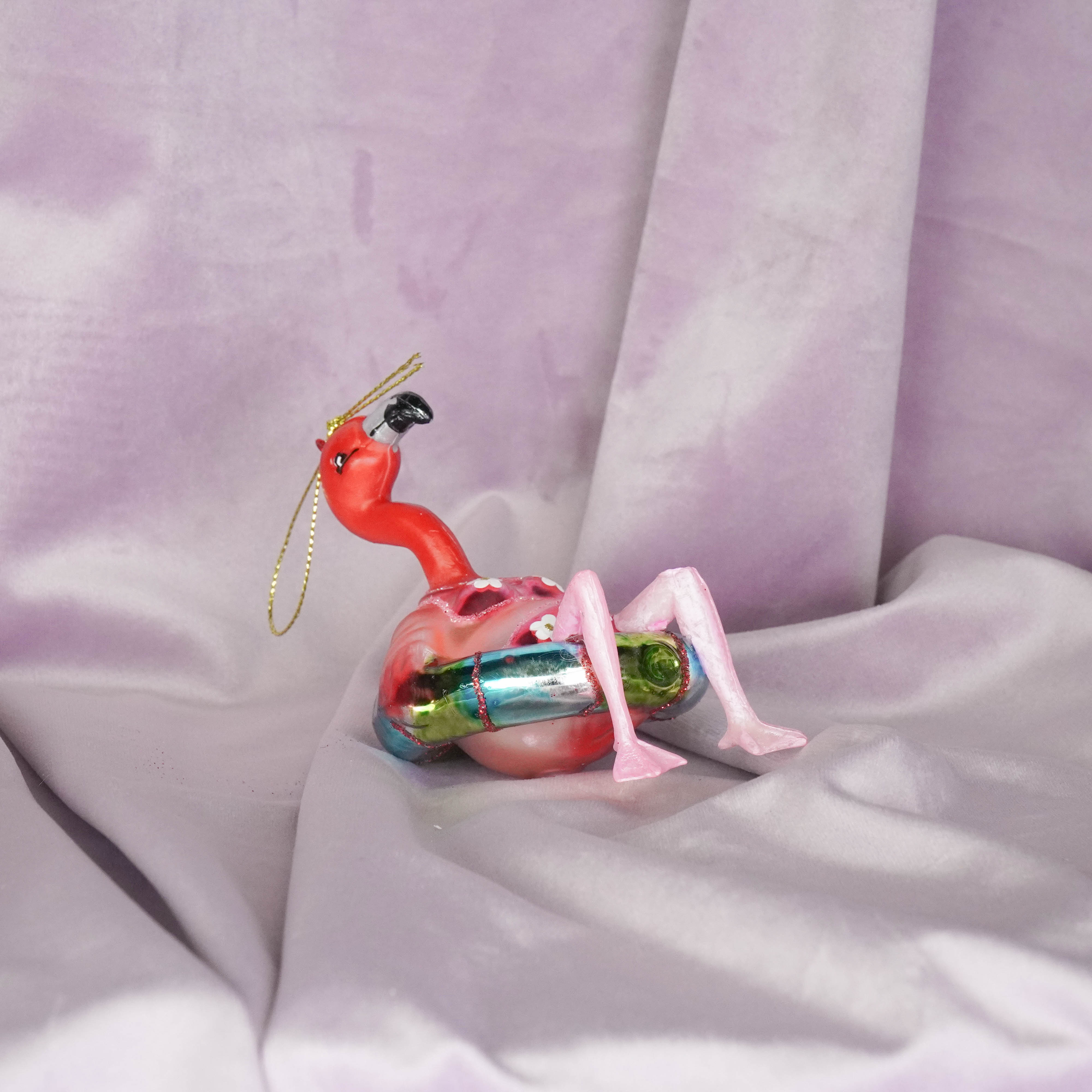 Kerstversiering - Kersthanger - Flamingo in bikini  - Roze -  Glas - 7,5x7,5x11,5cm