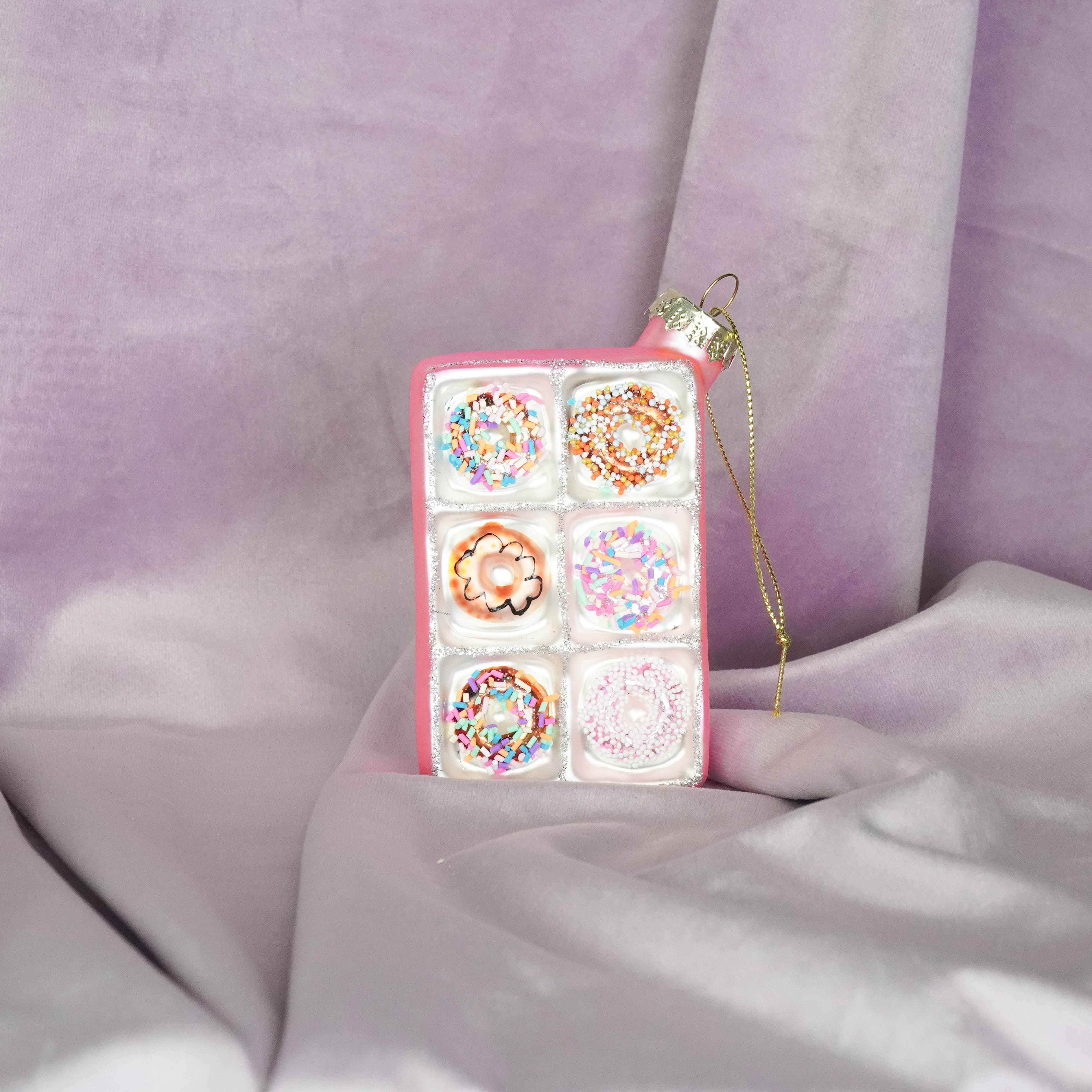 Kerstversiering - Kersthanger - Donut Doosje -  Multi kleur -  Glas - 6x3x9cm