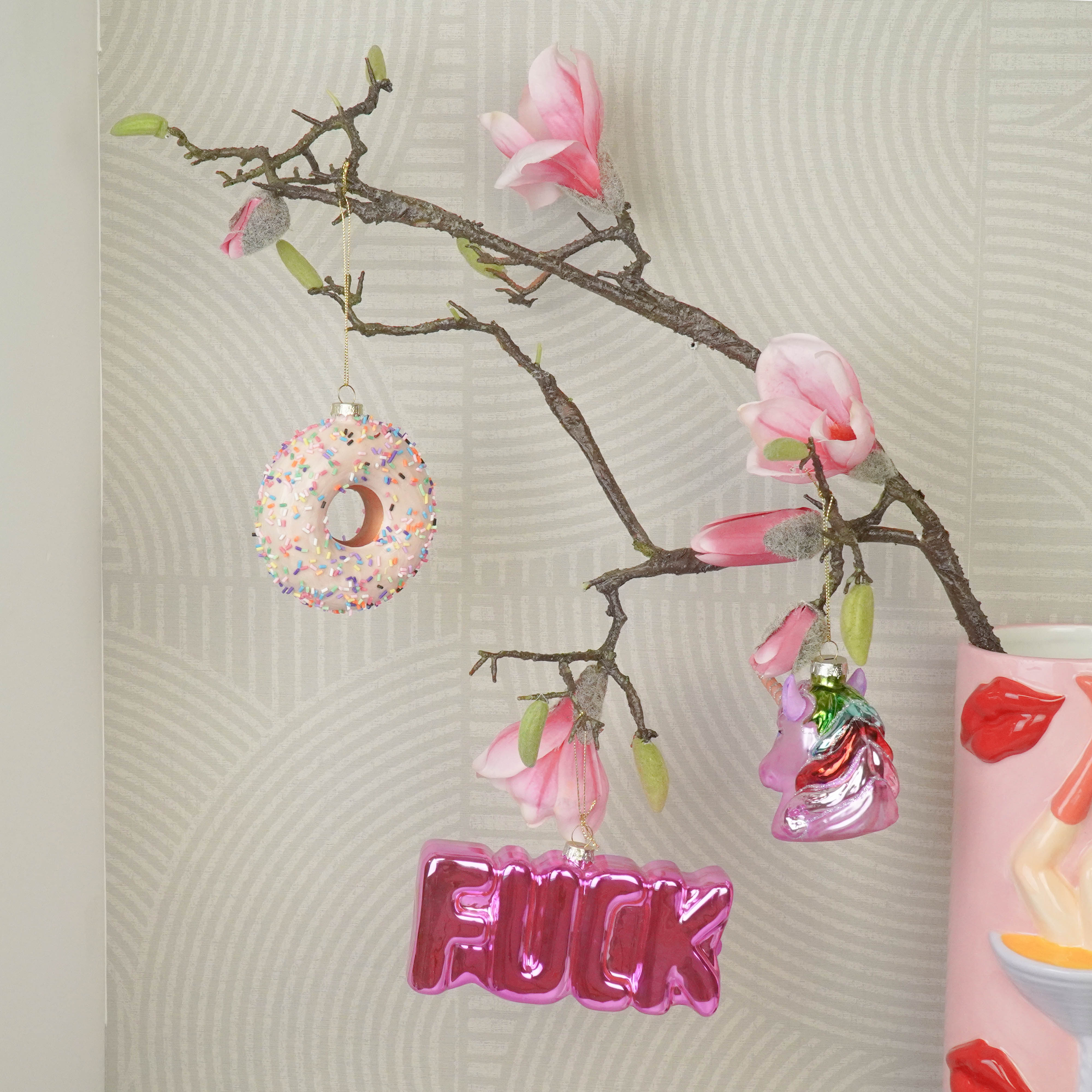 Kerstversiering -  Kersthanger - Roze Eenhoorn  - Glas - 5x8x8,5cm