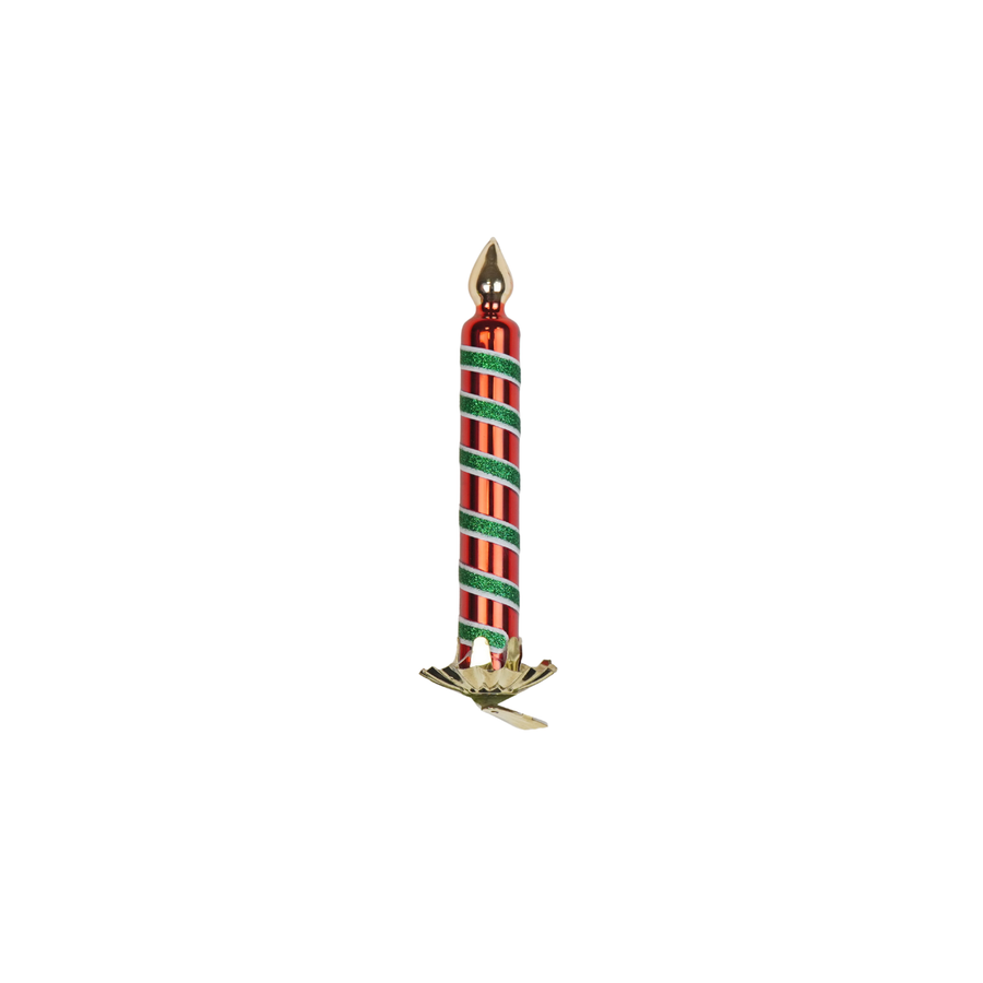 Kerstversiering -  Kersthanger - Kaars Knijper - Glas - Rood/ Groen - 2x2x13cm