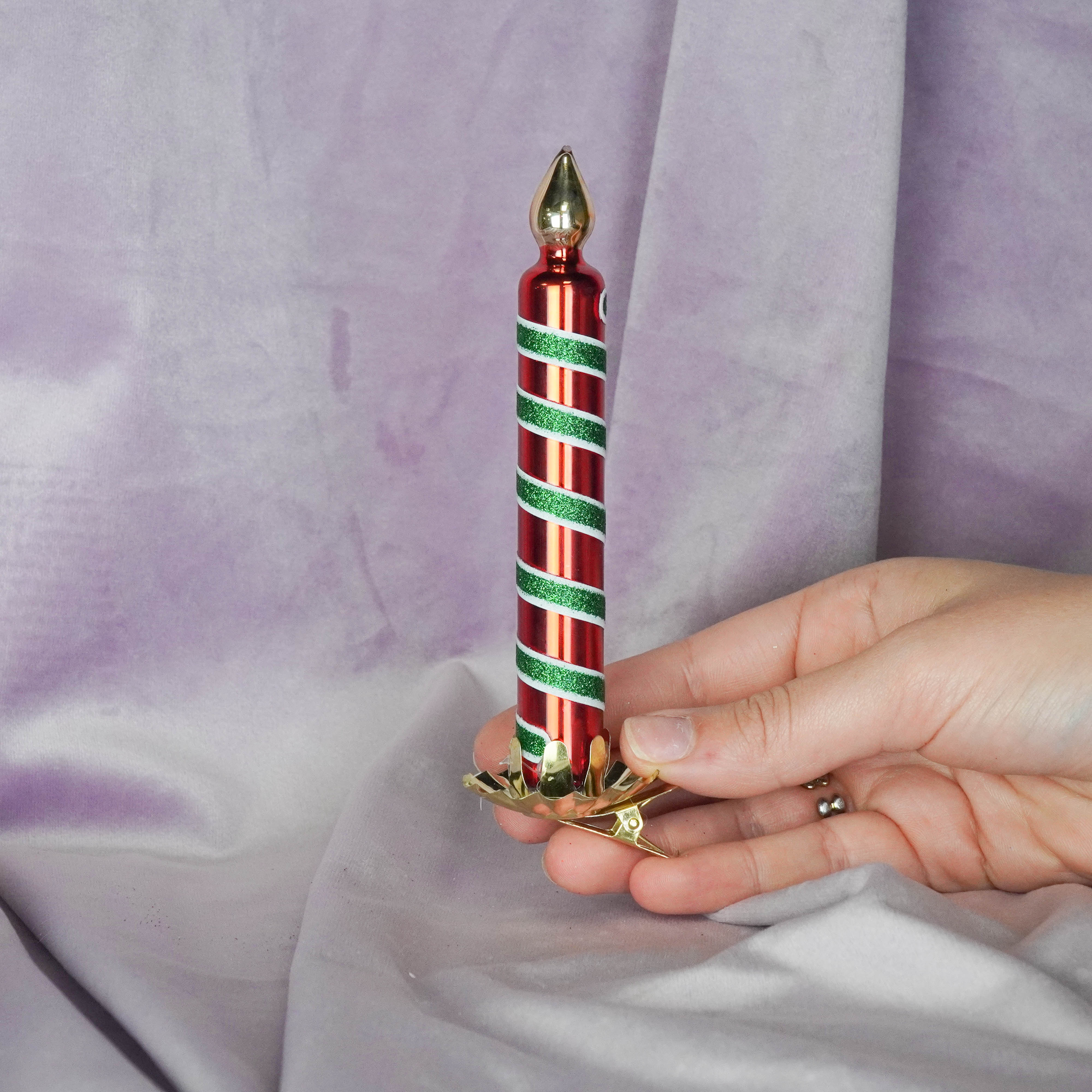 Kerstversiering -  Kersthanger - Kaars Knijper - Glas - Rood/ Groen - 2x2x13cm